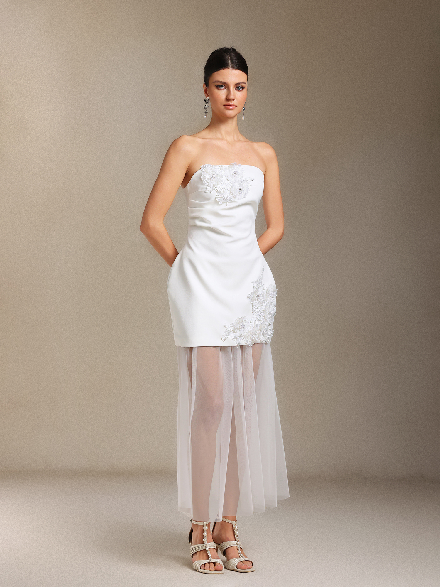 Ginny Chest smearing Mesh yarn Three-dimensional flower maxi dress