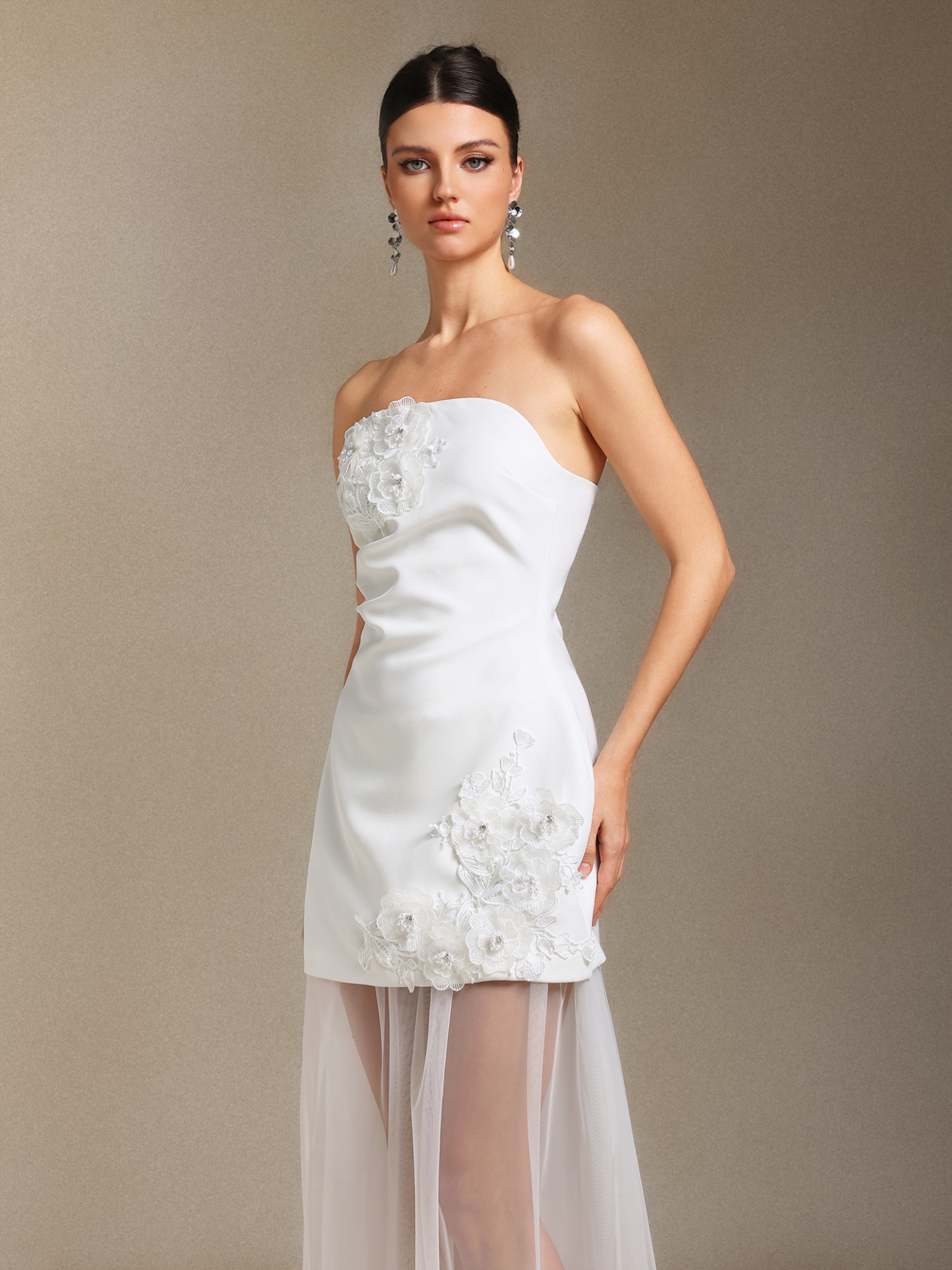 Ginny Chest smearing Mesh yarn Three-dimensional flower maxi dress