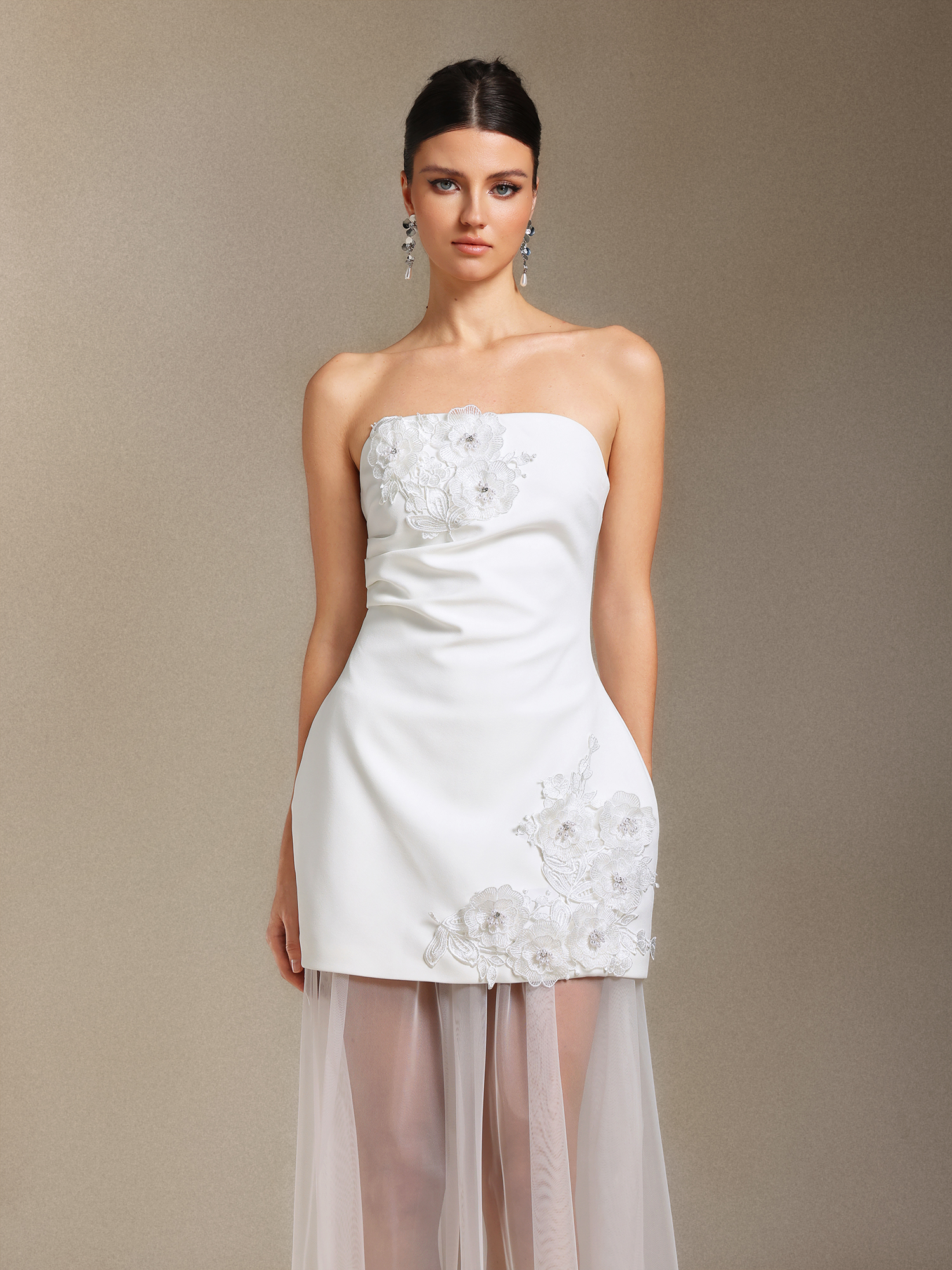 Ginny Chest smearing Mesh yarn Three-dimensional flower maxi dress