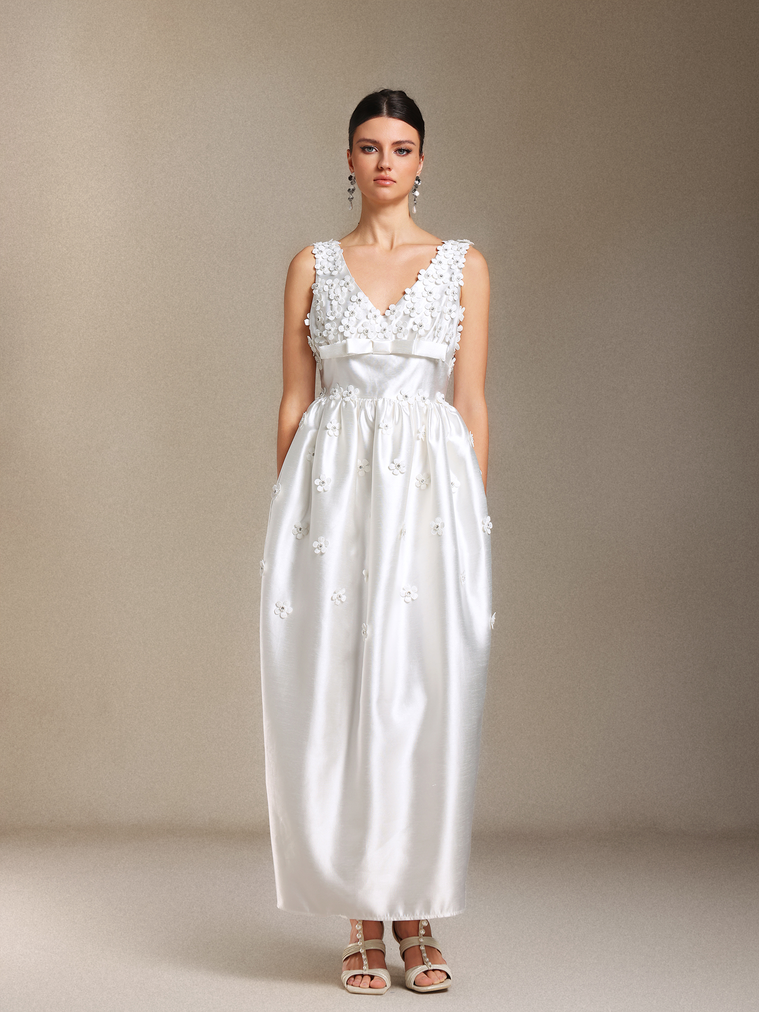 Luda Bow V-neck maxi formal dress