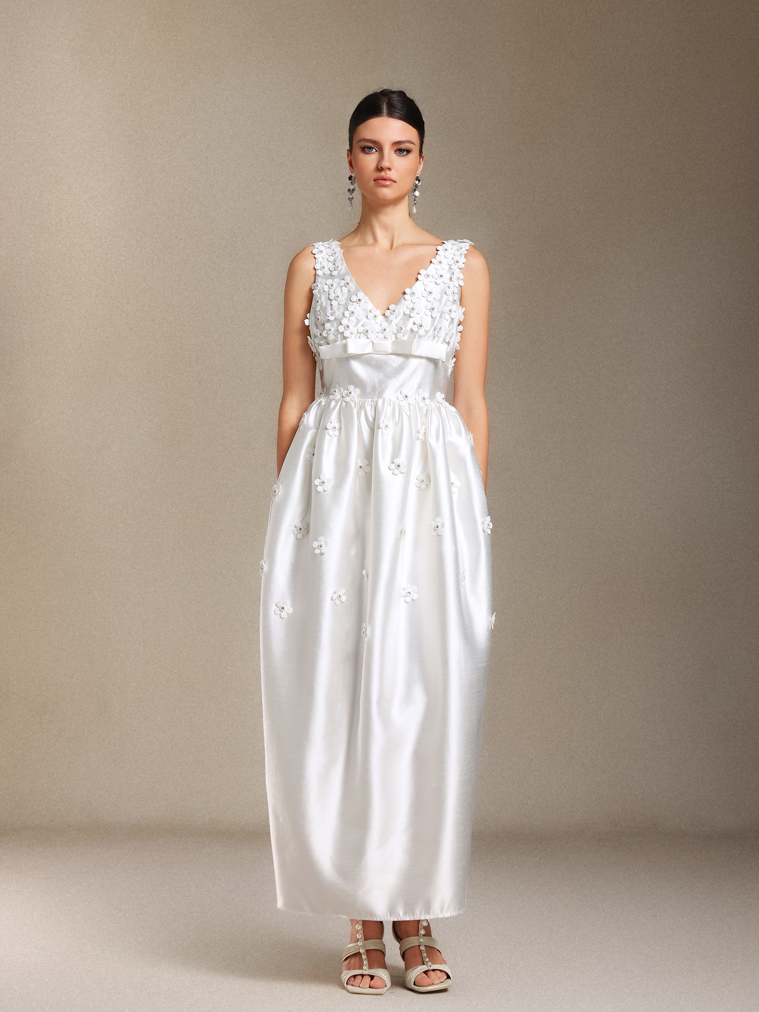 Luda Bow V-neck maxi formal dress