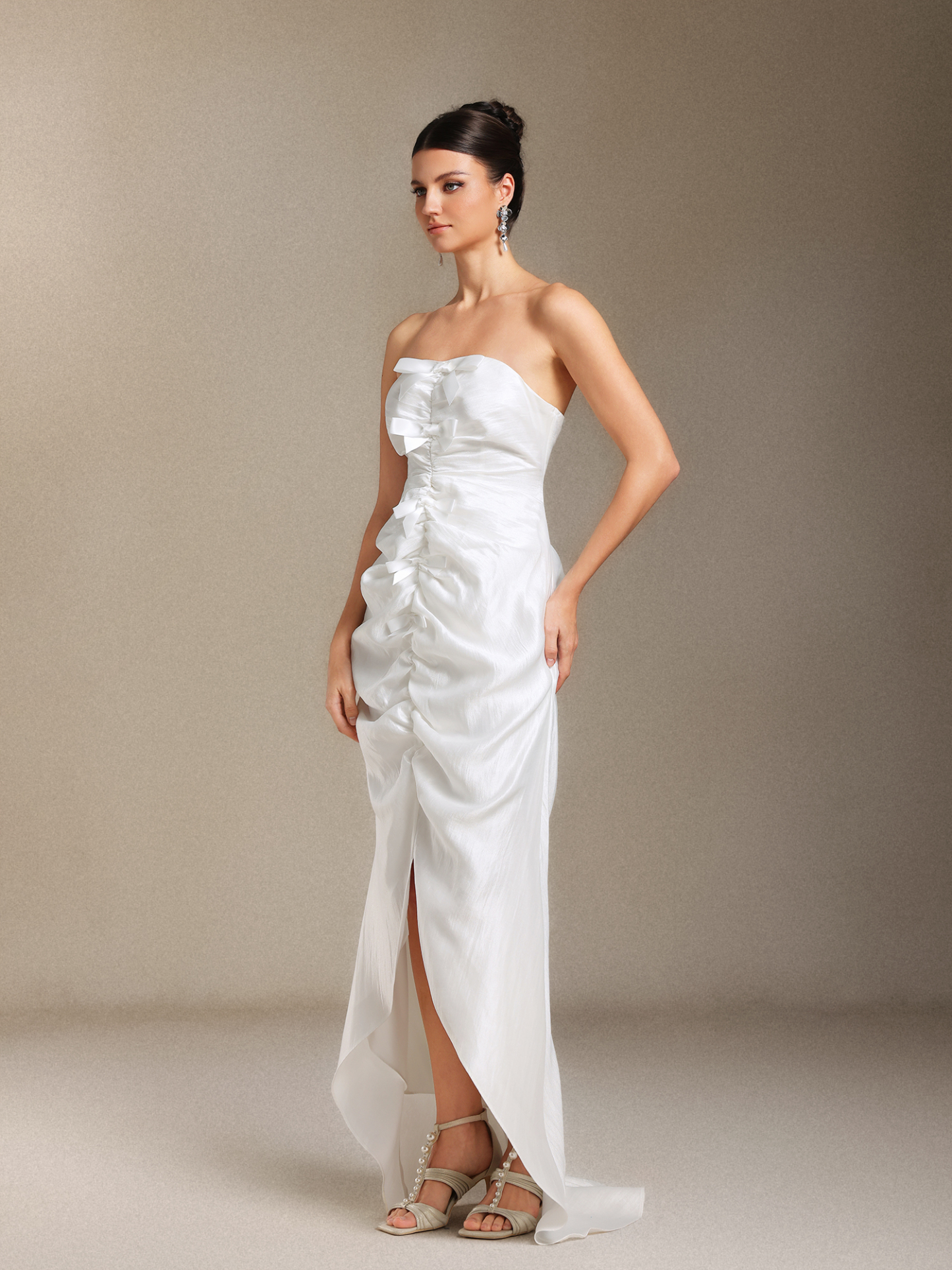 Lexy Chest smearing Fold Bow Slit maxi formal dress