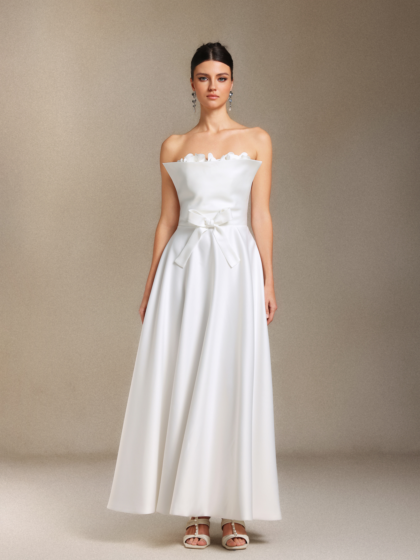 Kyler Flower Chest smearing Bow Midi length evening dress