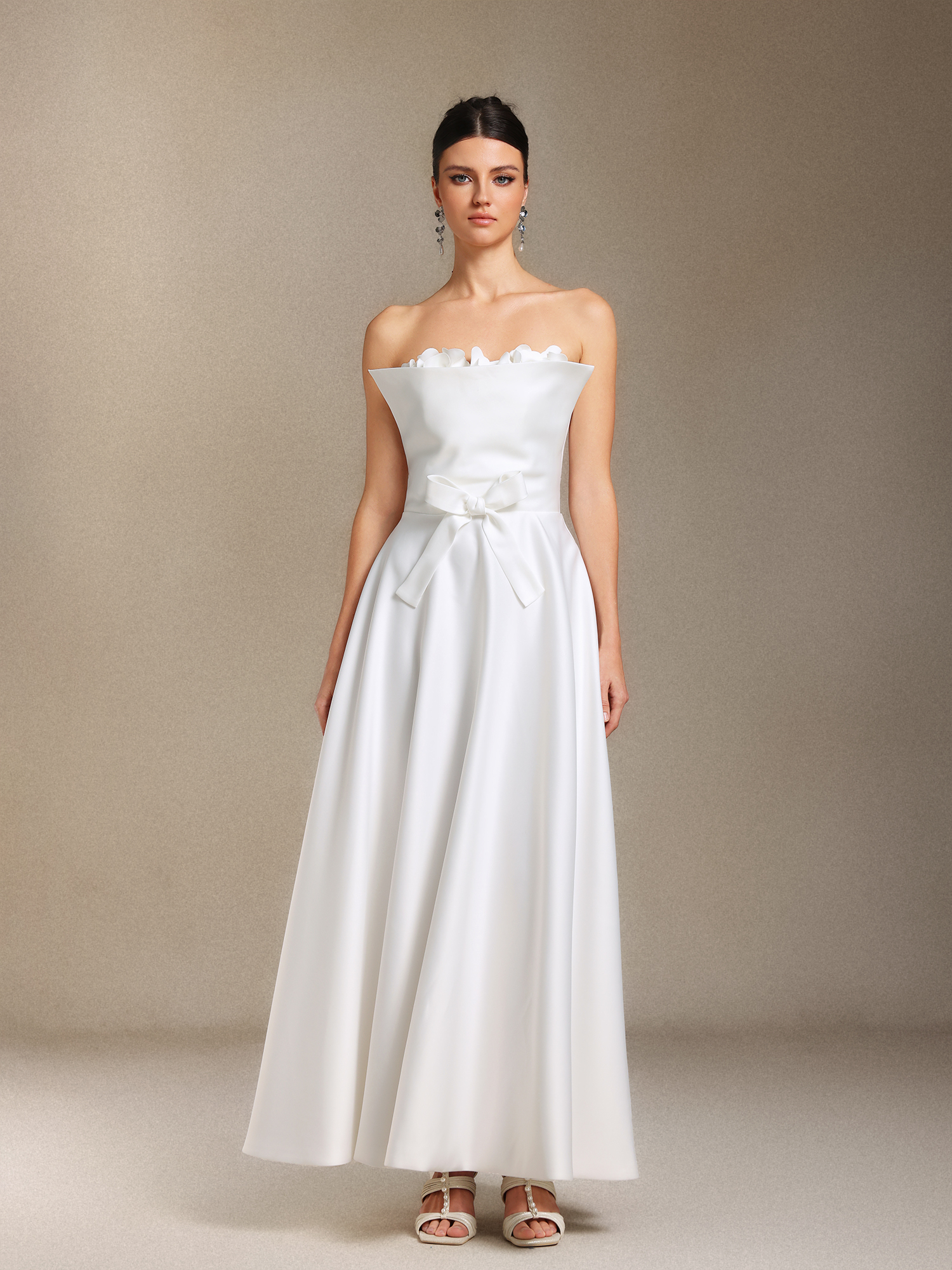 Kyler Flower Chest smearing Bow Midi length evening dress