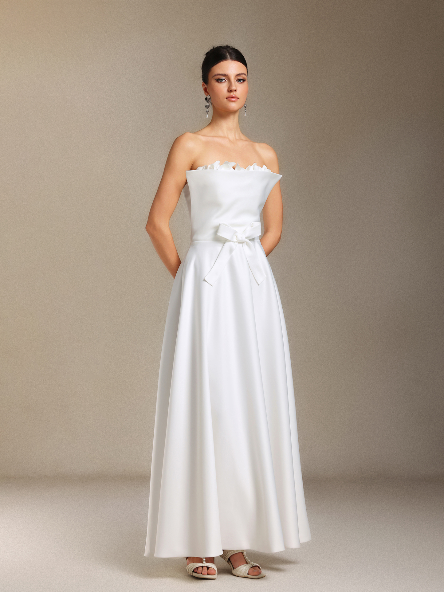 Kyler Flower Chest smearing Bow Midi length evening dress