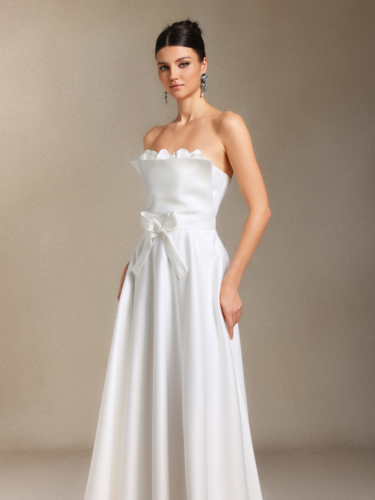 Kyler Flower Chest smearing Bow Midi length evening dress