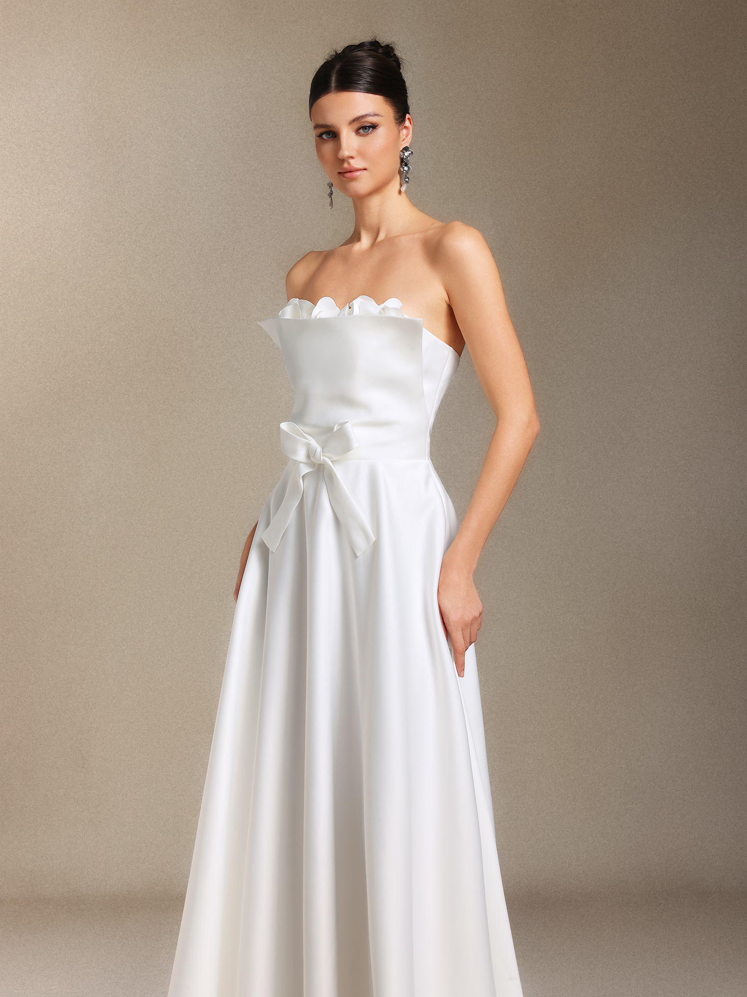 Kyler Flower Chest smearing Bow Midi length evening dress