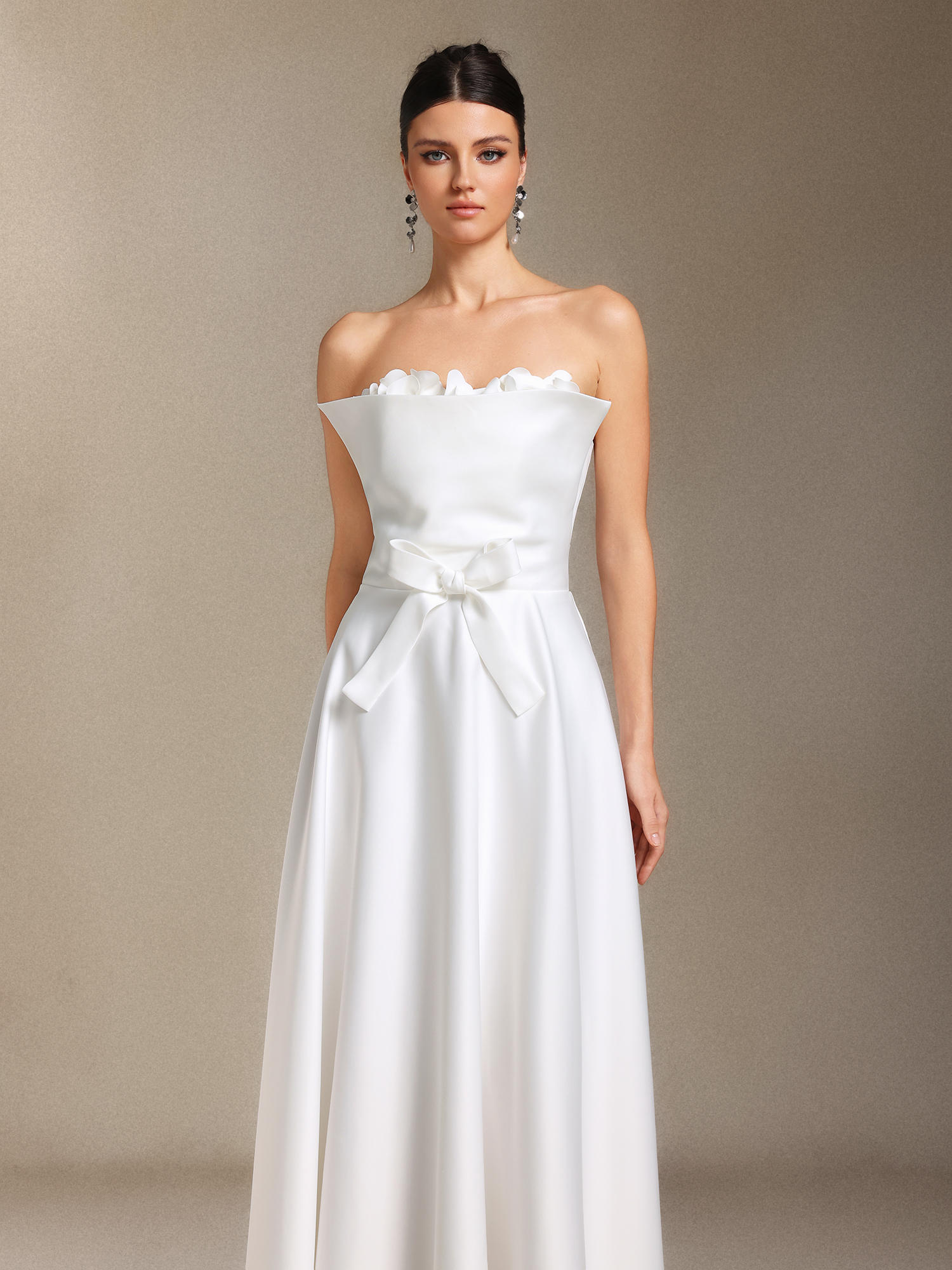 Kyler Flower Chest smearing Bow Midi length evening dress