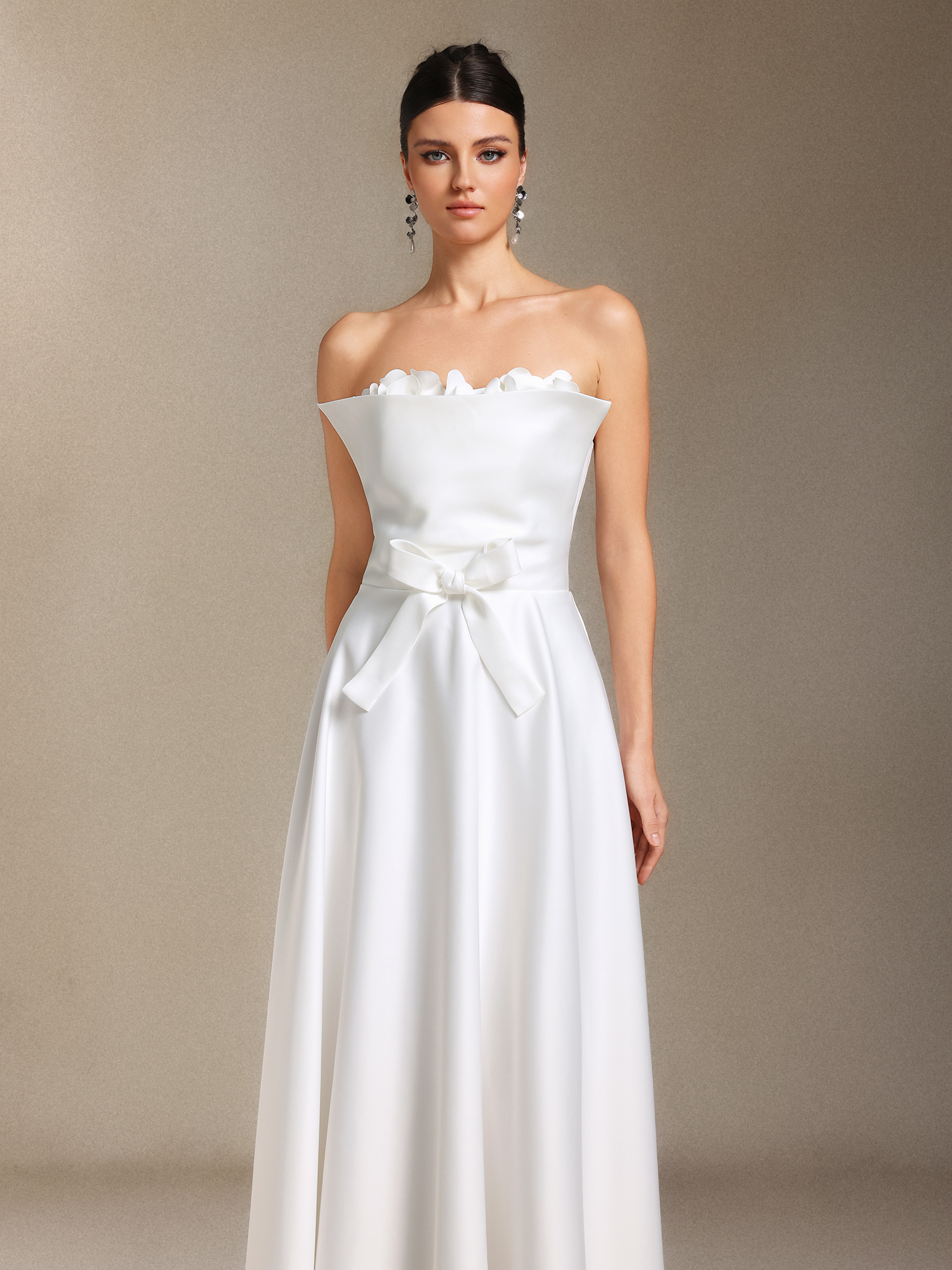 Kyler Flower Chest smearing Bow Midi length evening dress