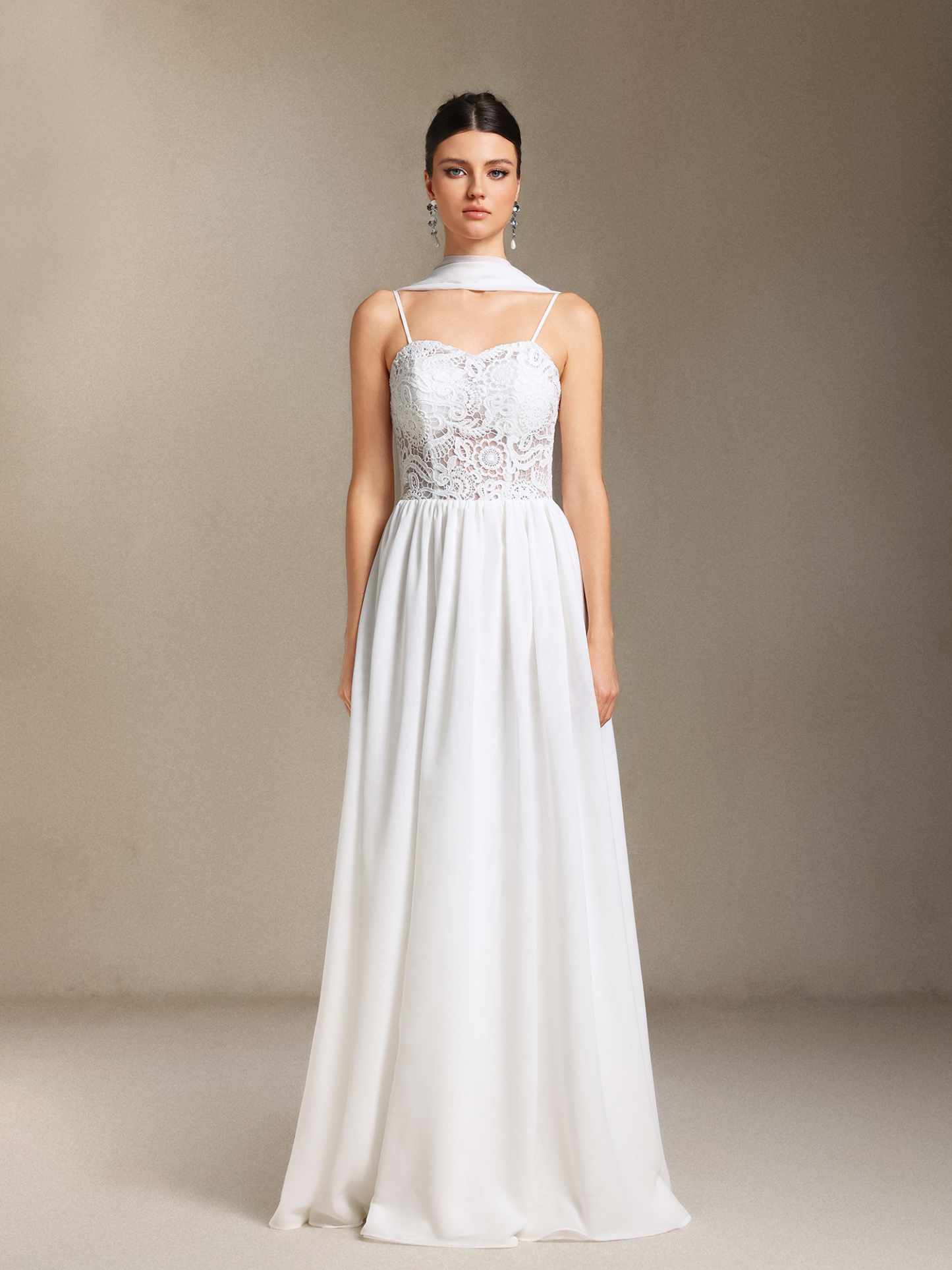 Hakula Sling Lace Chiffon Simple maxi wedding dress
