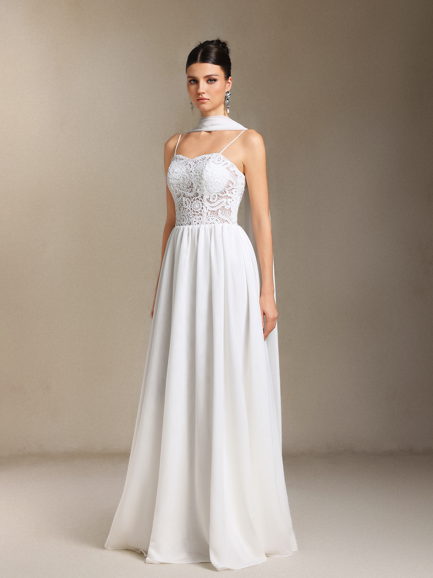 Hakula Sling Lace Chiffon Simple maxi wedding dress