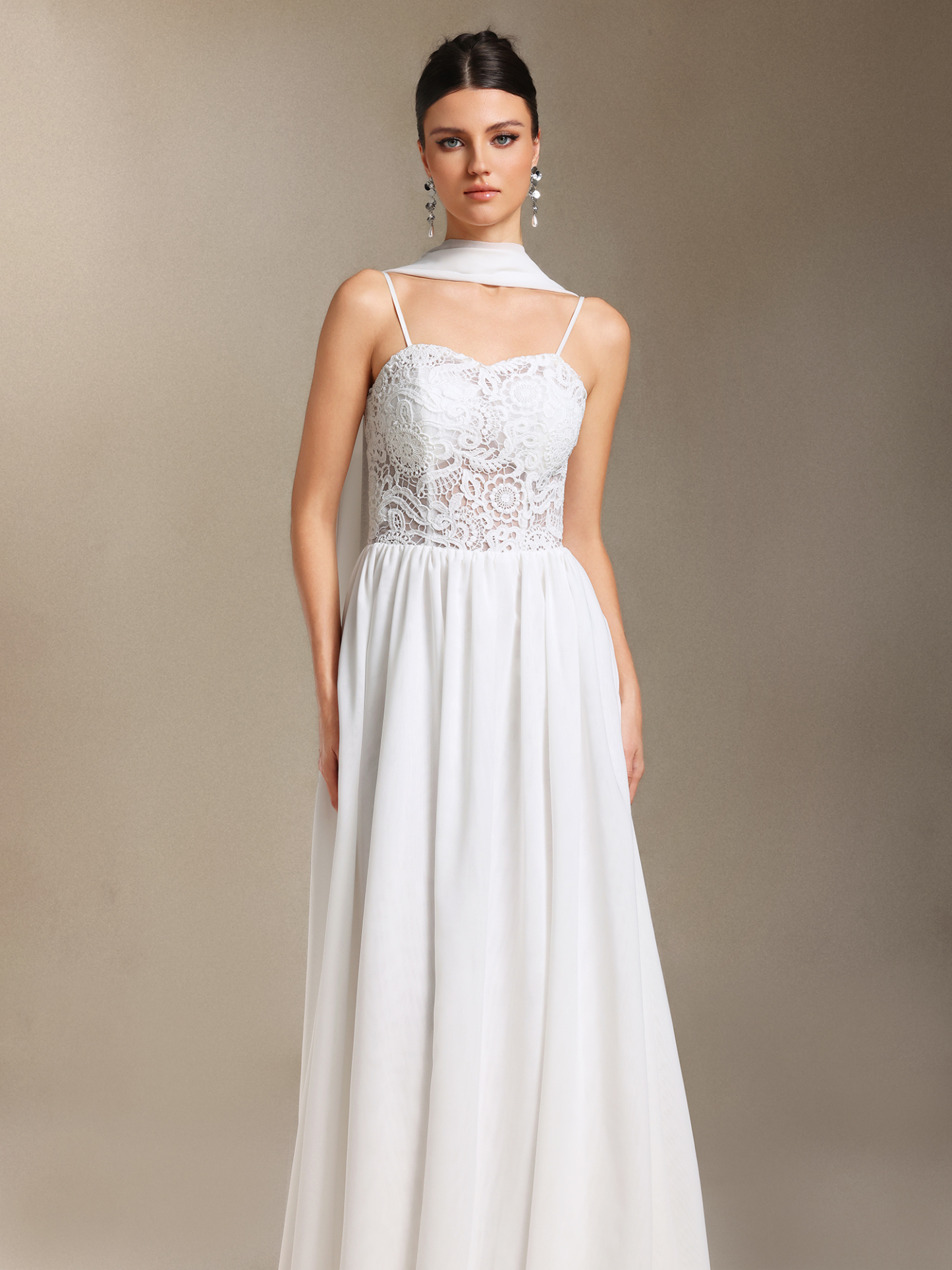 Hakula Sling Lace Chiffon Simple maxi wedding dress