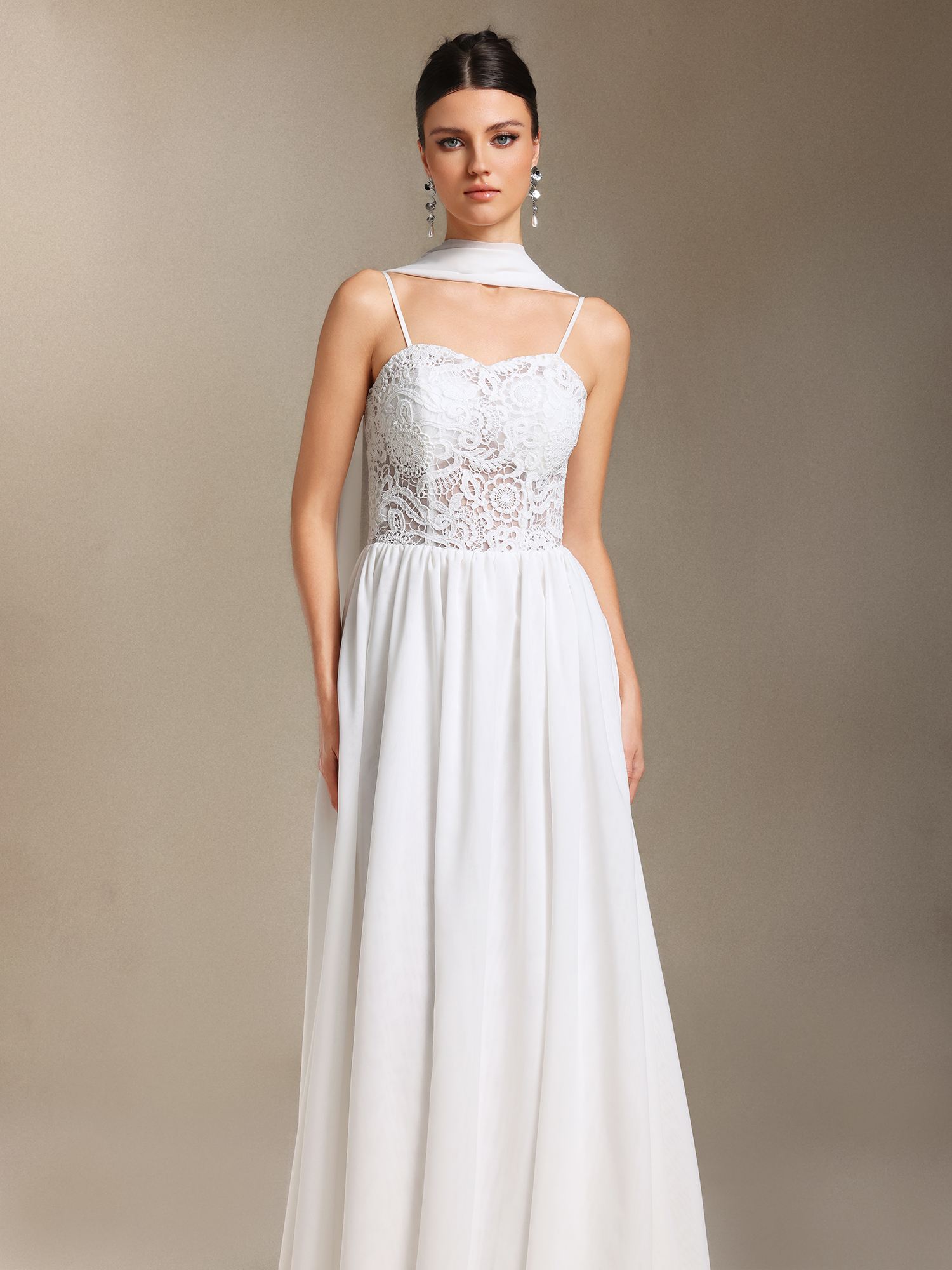 Hakula Sling Lace Chiffon Simple maxi wedding dress