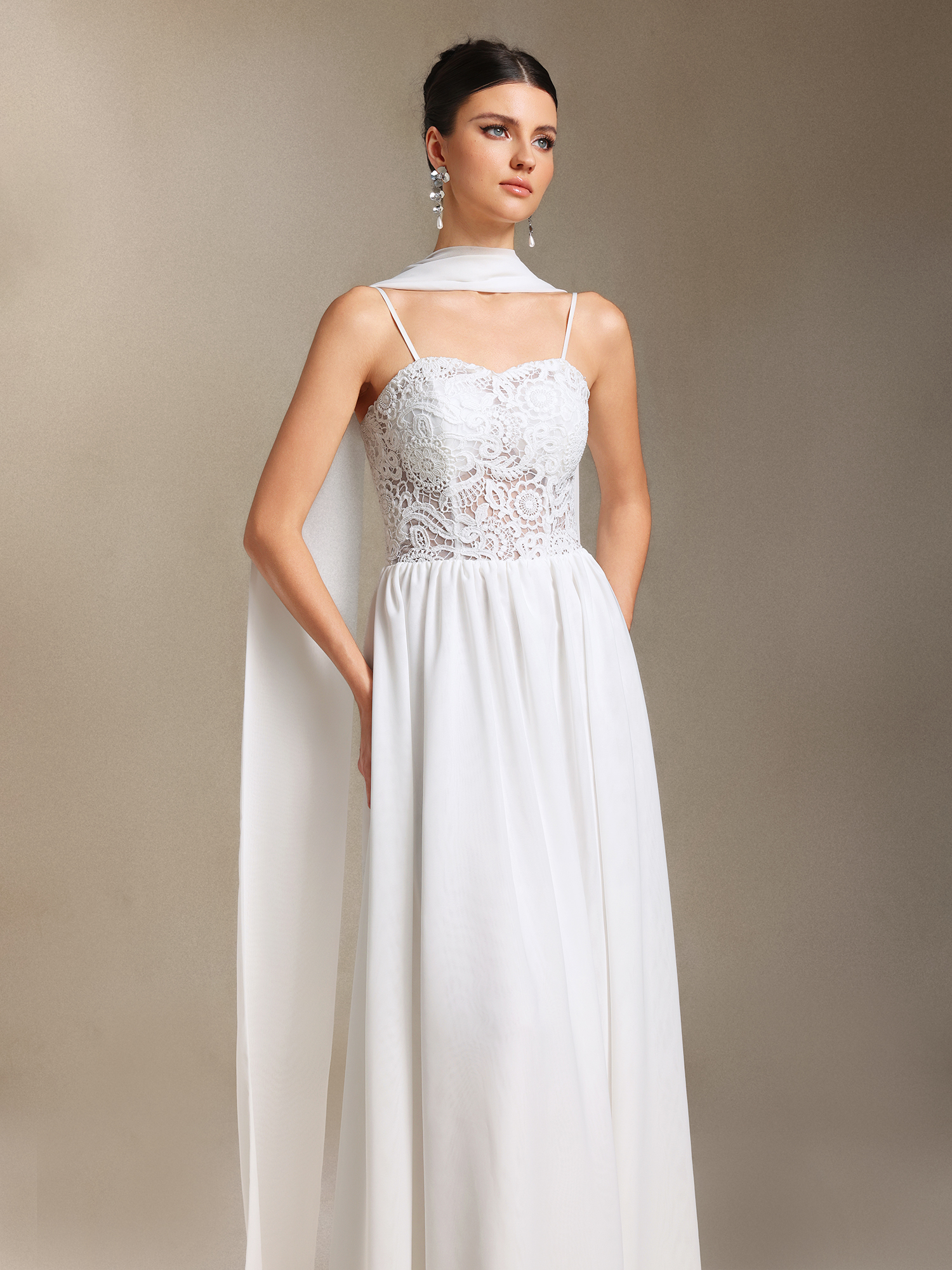 Hakula Sling Lace Chiffon Simple maxi wedding dress