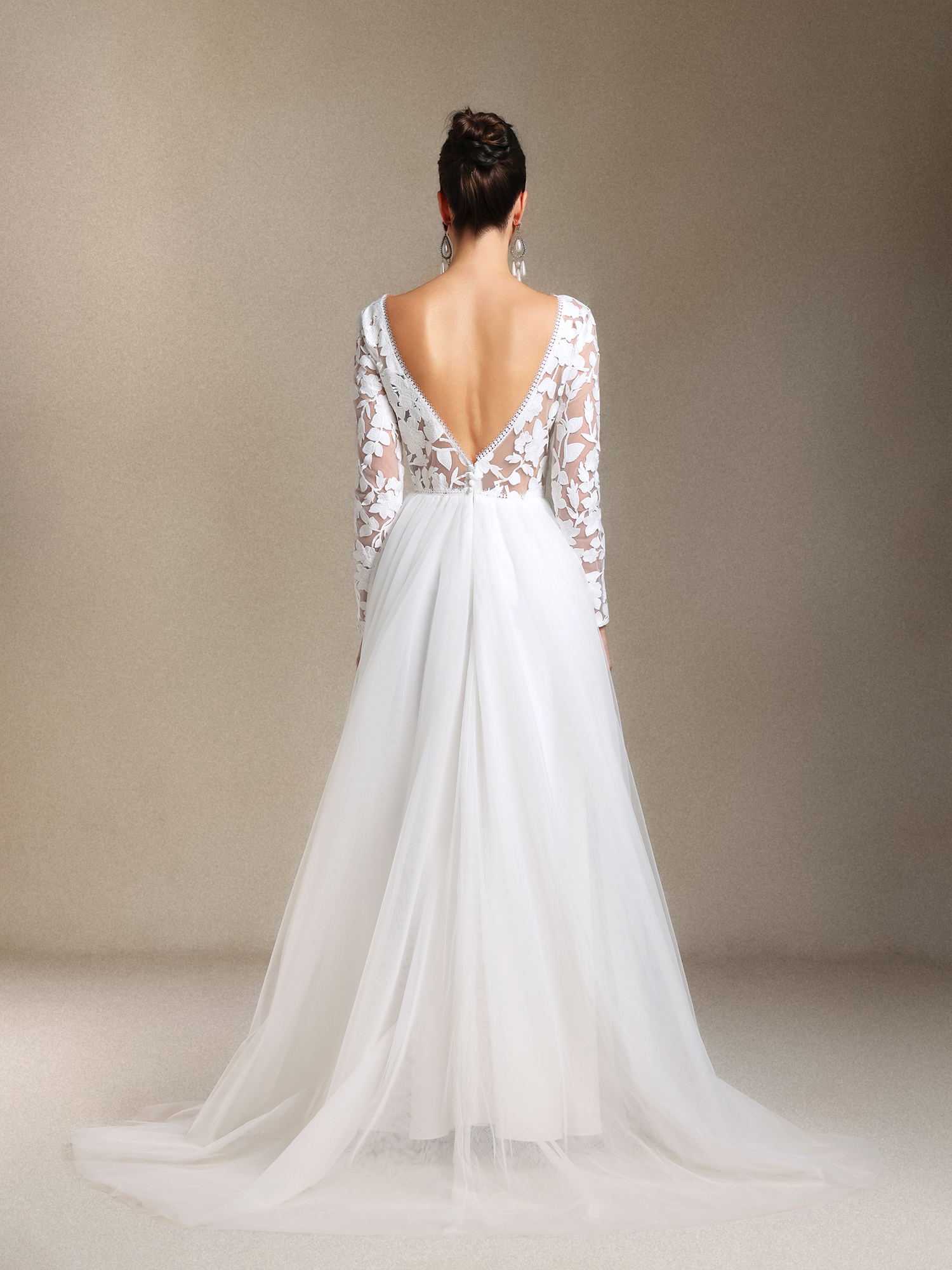 Gilda Long sleeves LaceMesh yarn Trailing maxi wedding dress