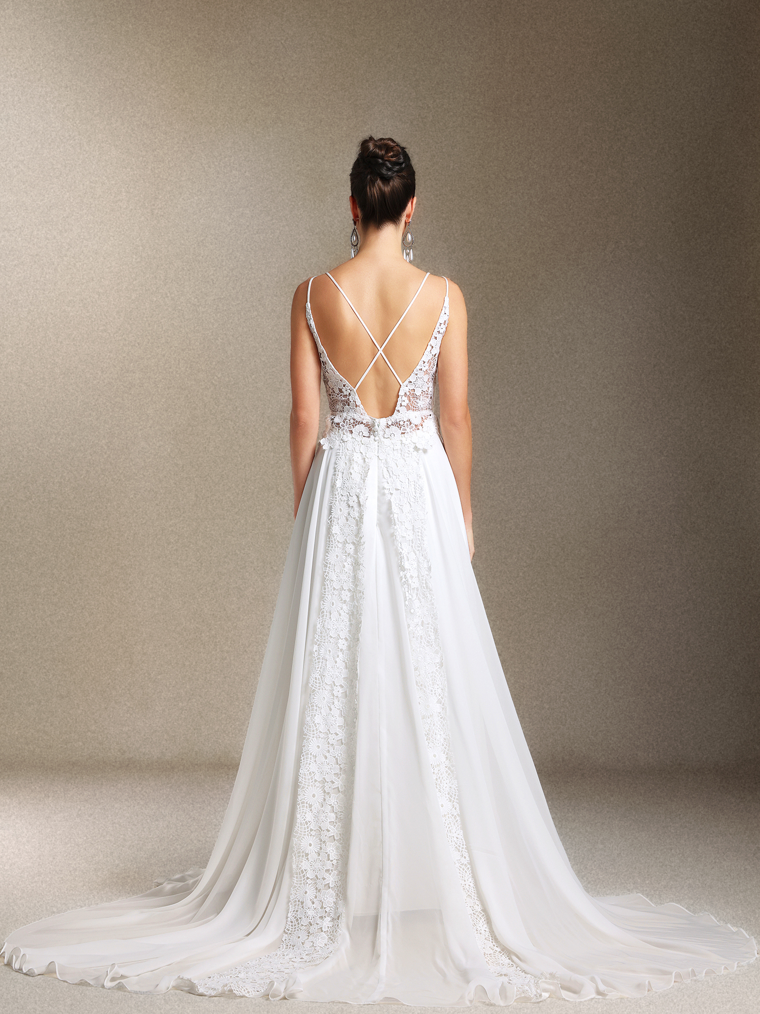 Erina Lace V-neck Backless Slit Trailing maxi wedding dress