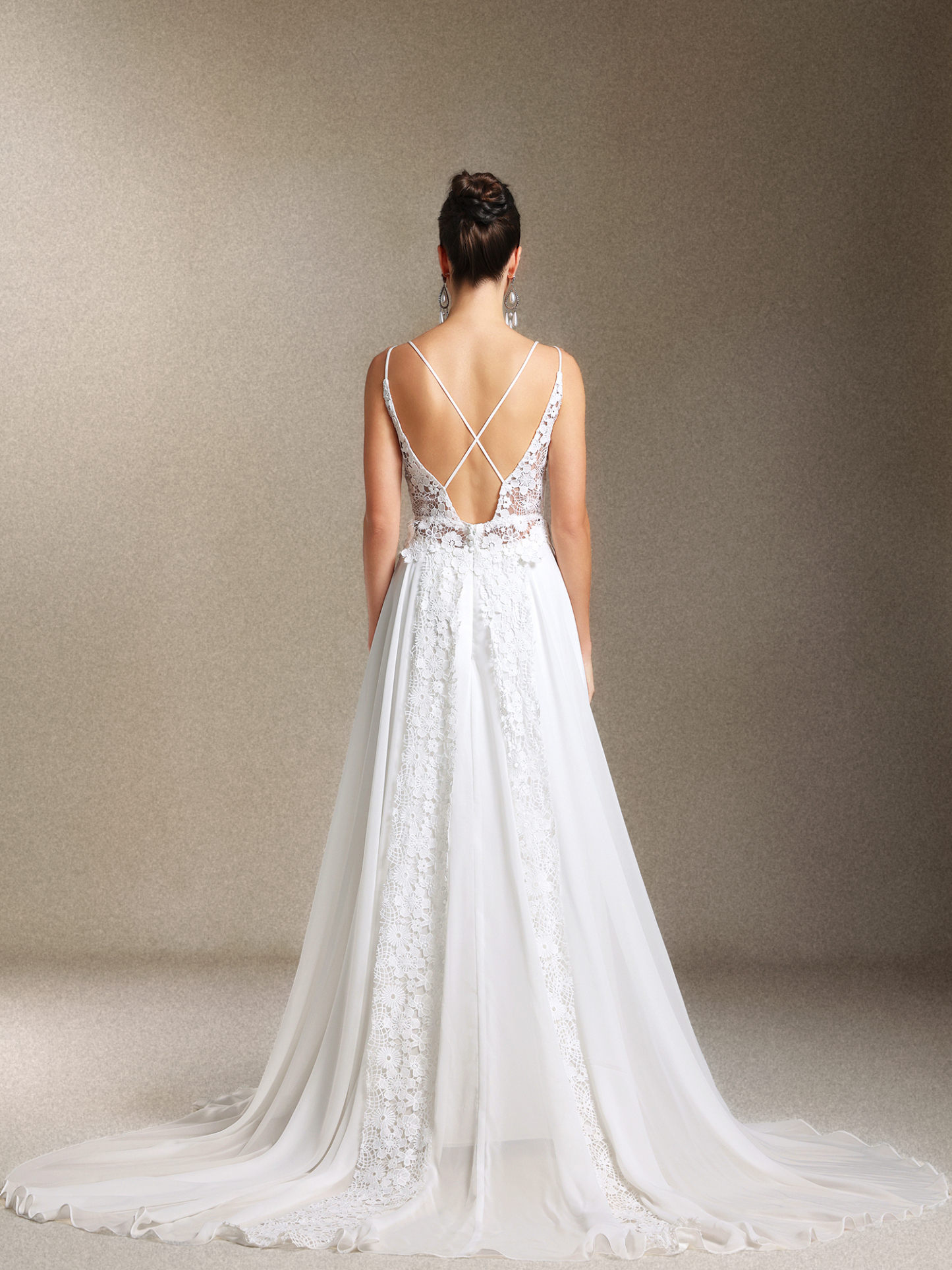 Erina Lace V-neck Backless Slit Trailing maxi wedding dress