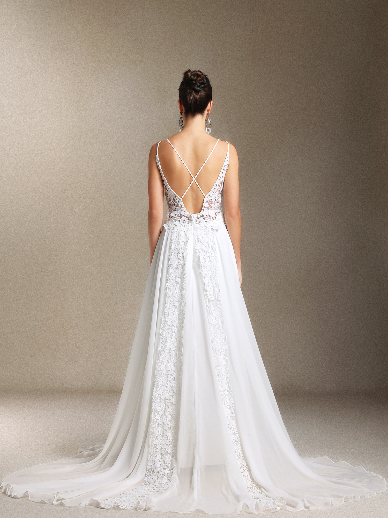 Erina Lace V-neck Backless Slit Trailing maxi wedding dress