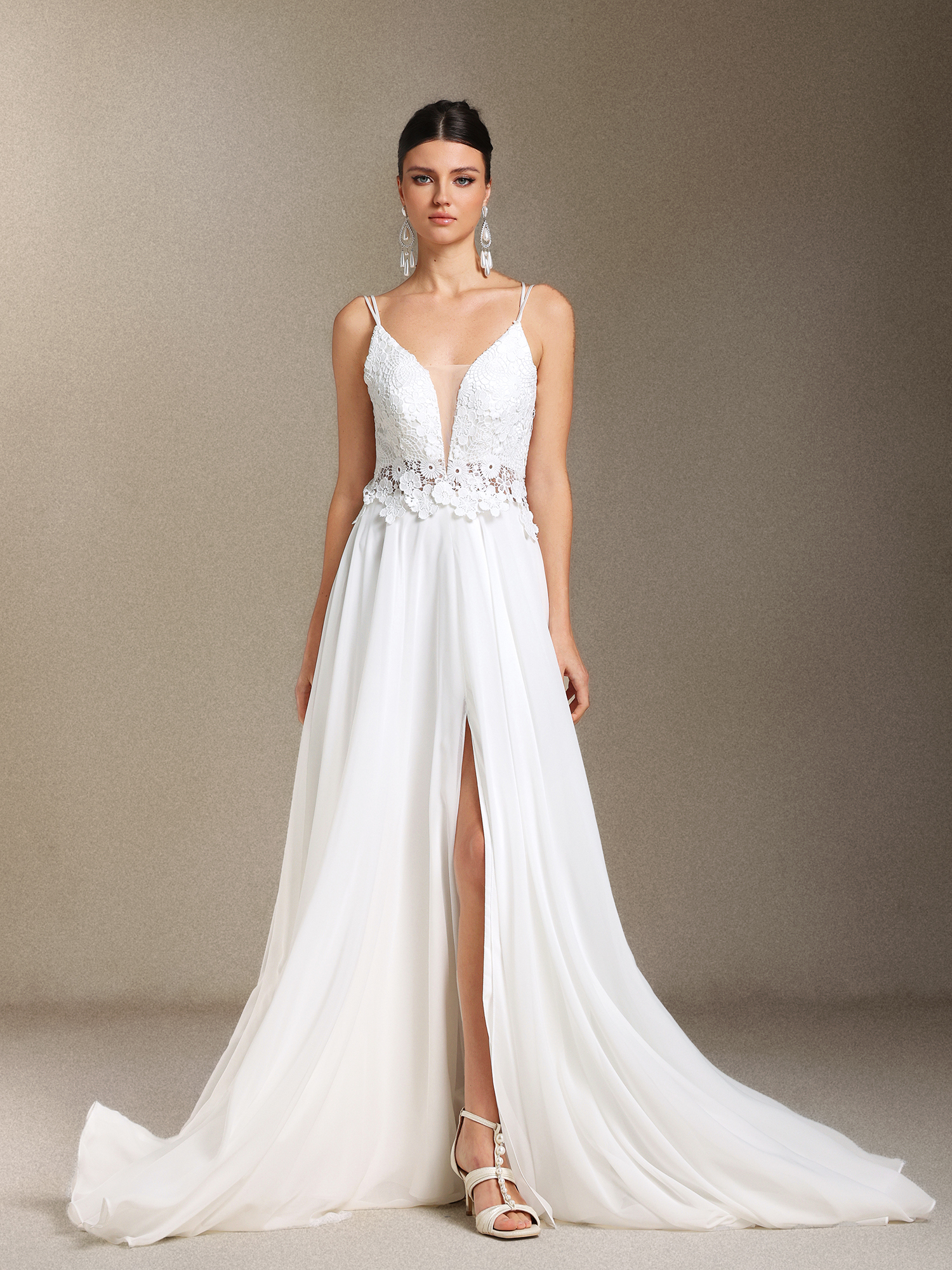 Erina Lace V-neck Backless Slit Trailing maxi wedding dress