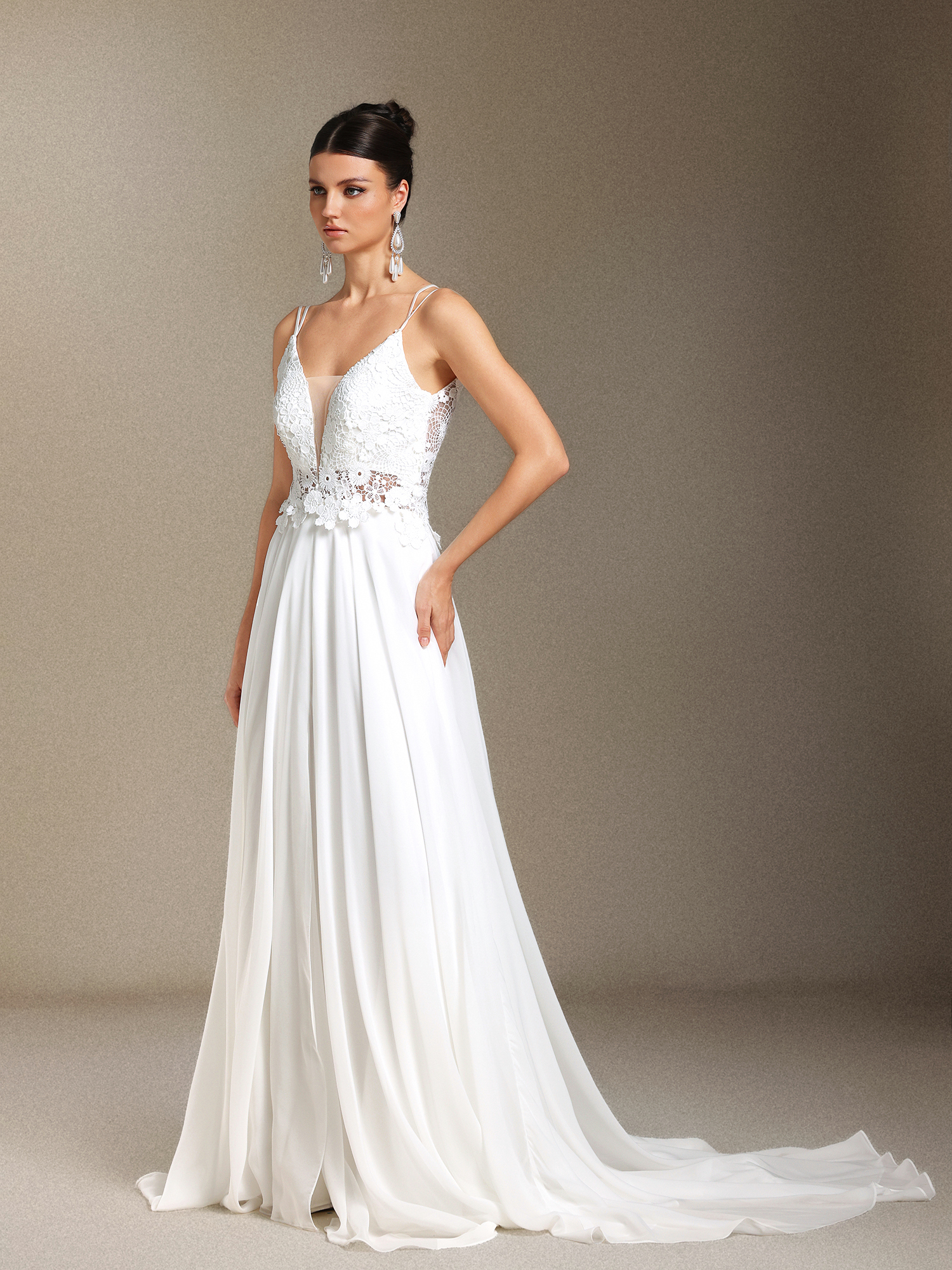 Erina Lace V-neck Backless Slit Trailing maxi wedding dress