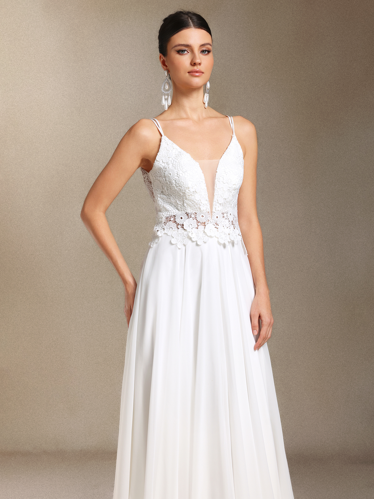 Erina Lace V-neck Backless Slit Trailing maxi wedding dress