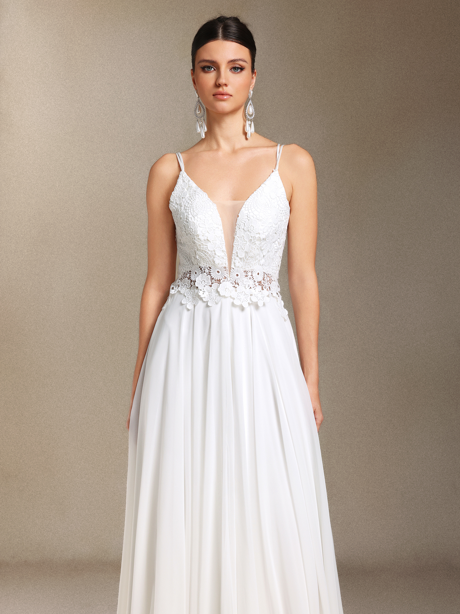 Erina Lace V-neck Backless Slit Trailing maxi wedding dress