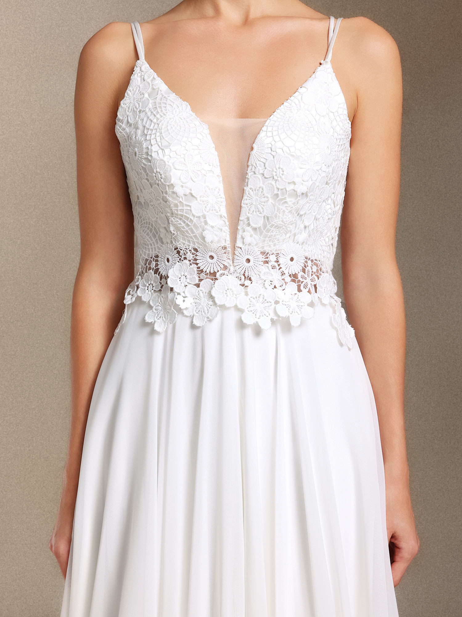 Erina Lace V-neck Backless Slit Trailing maxi wedding dress