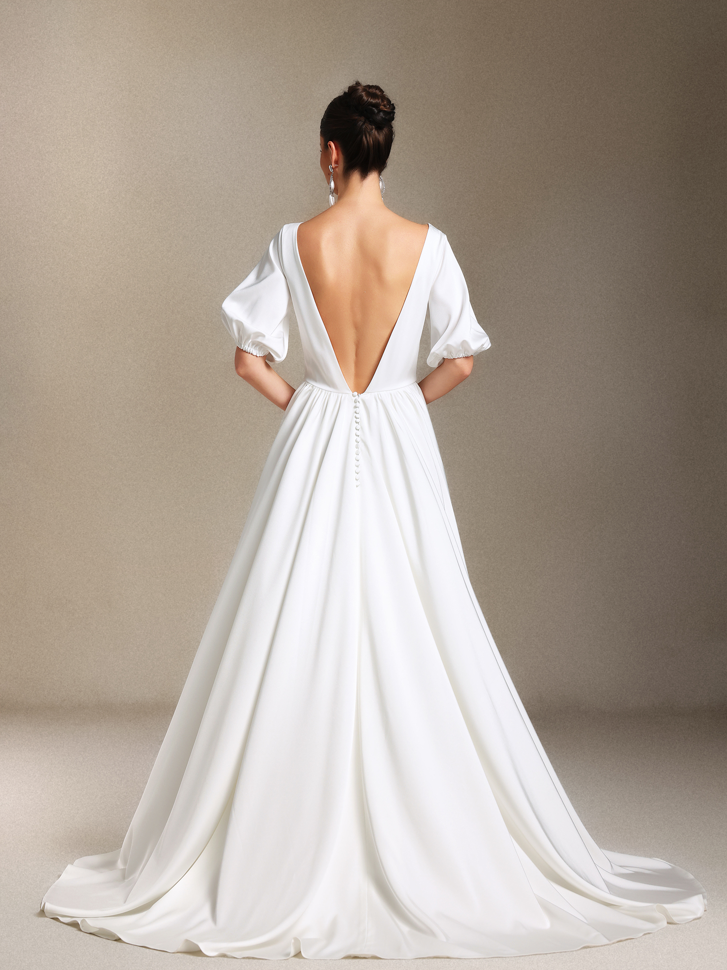 Halli Backless Mid-length sleeves Trailing maxi wedding dress