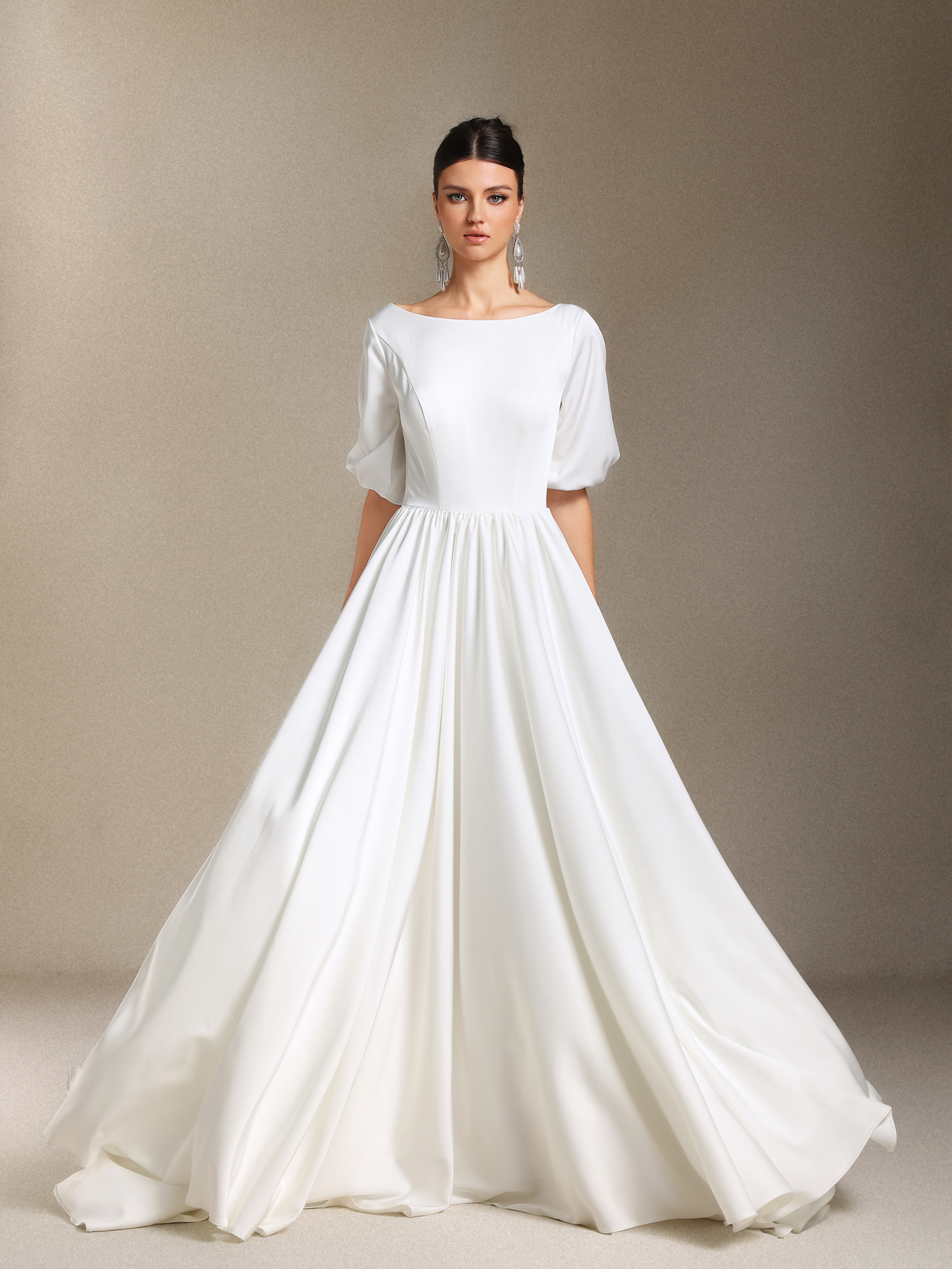 Halli Backless Mid-length sleeves Trailing maxi wedding dress
