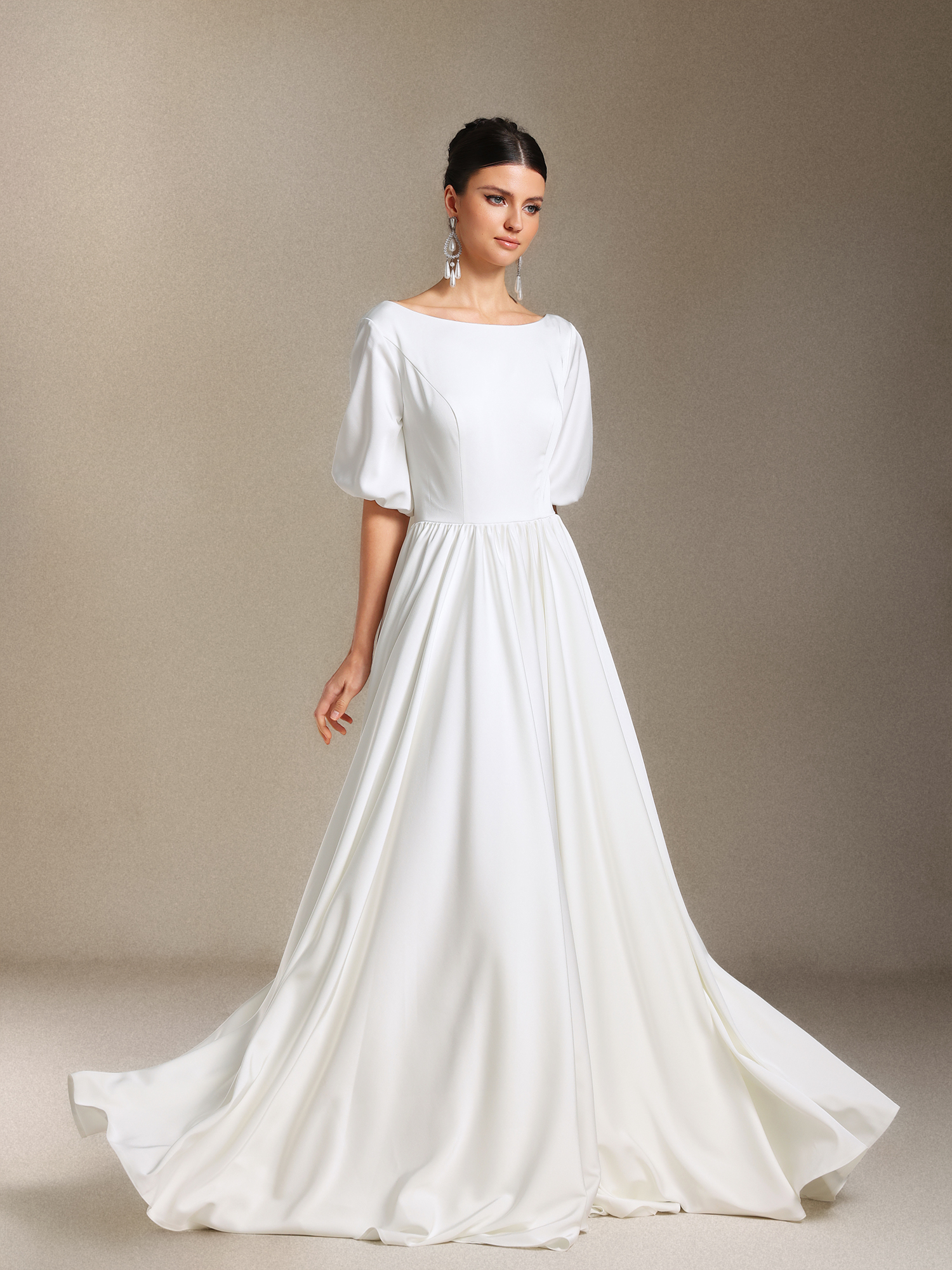 Halli Backless Mid-length sleeves Trailing maxi wedding dress