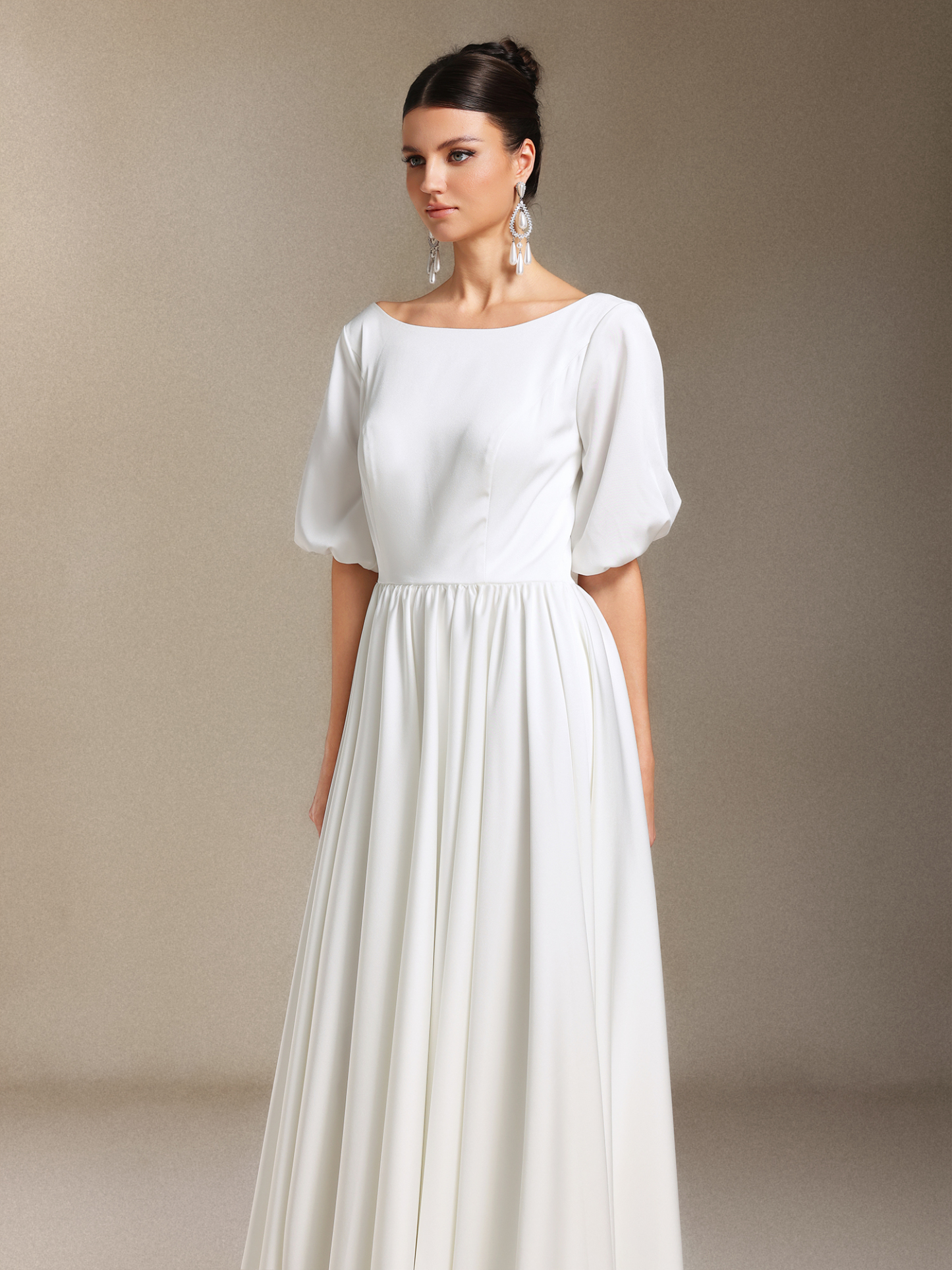 Halli Backless Mid-length sleeves Trailing maxi wedding dress