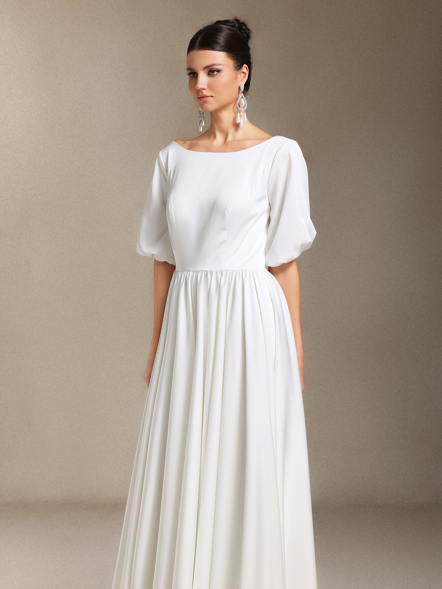 Halli Backless Mid-length sleeves Trailing maxi wedding dress
