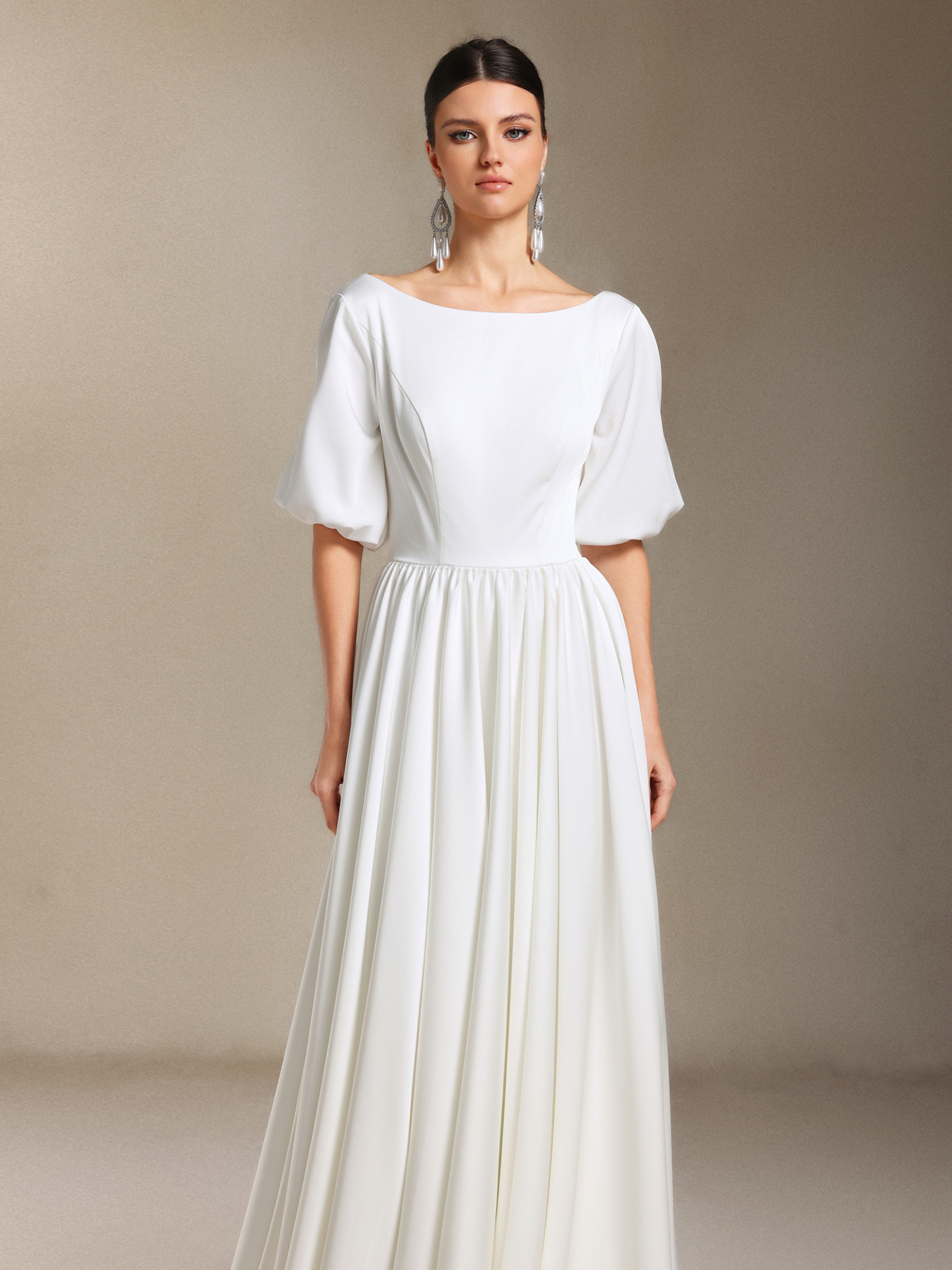 Halli Backless Mid-length sleeves Trailing maxi wedding dress