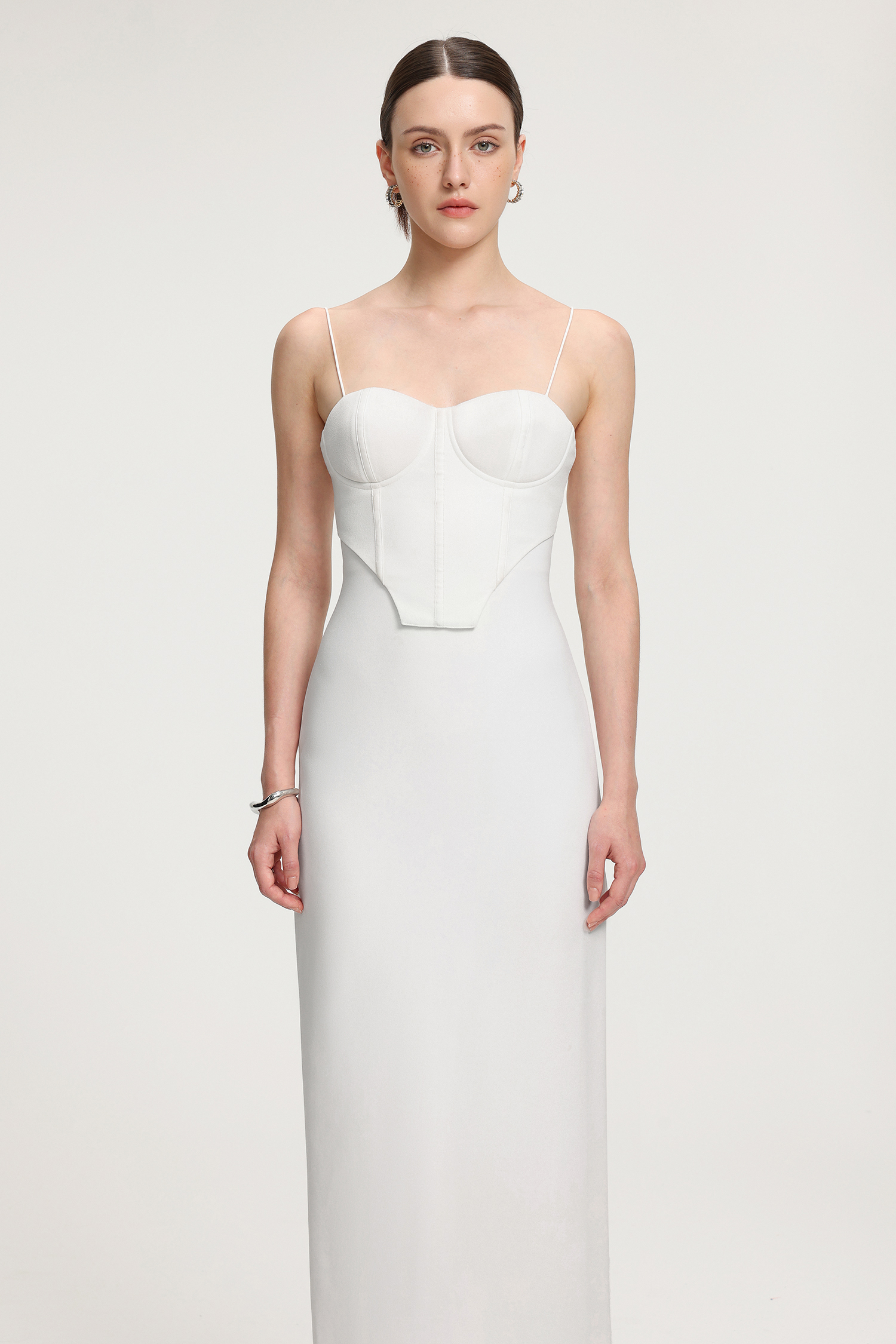 Corset-Style Crepe Maxi Dress