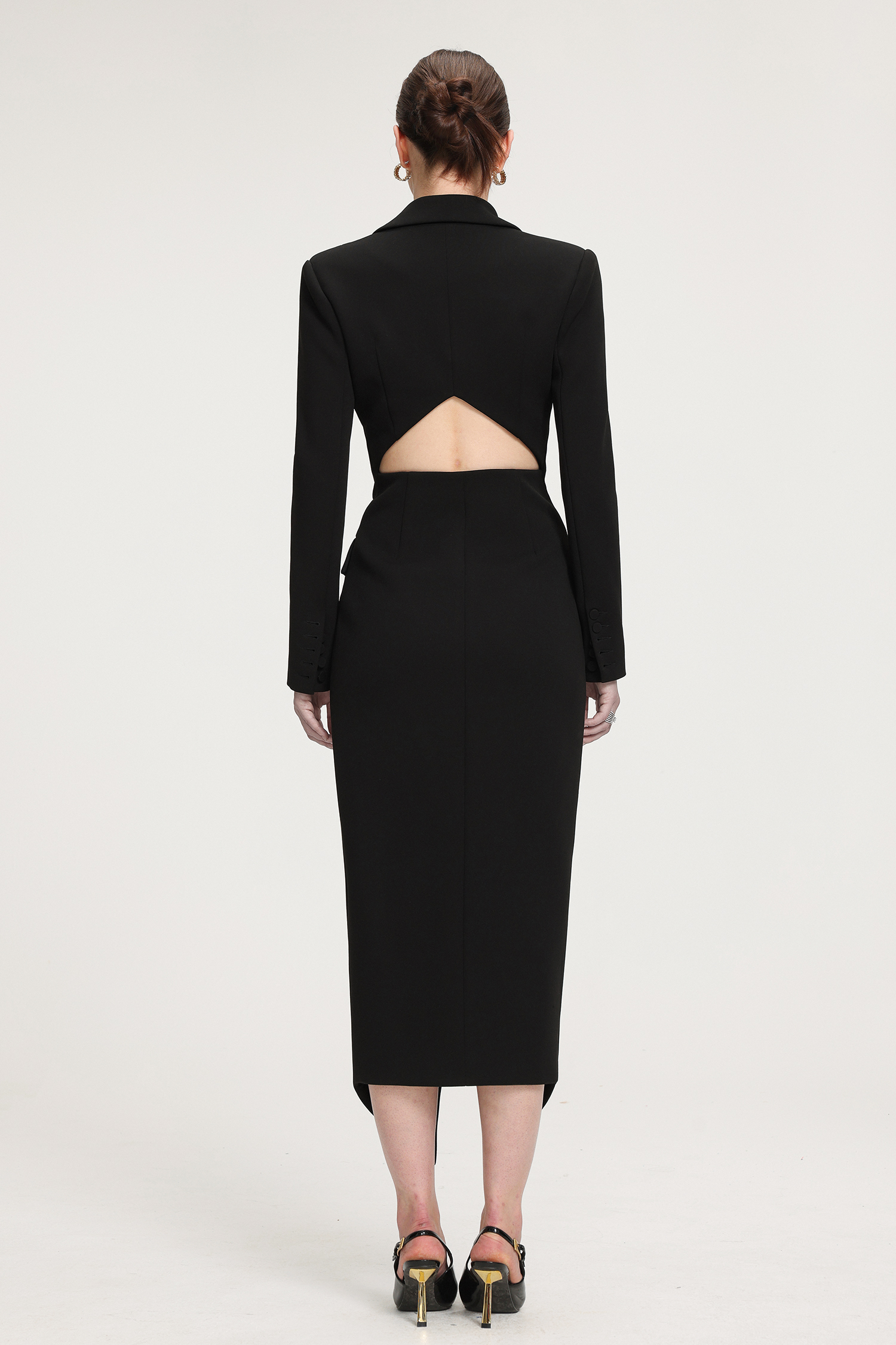 Double-Breasted Asymmetric Hem Crepe Maxi Coat