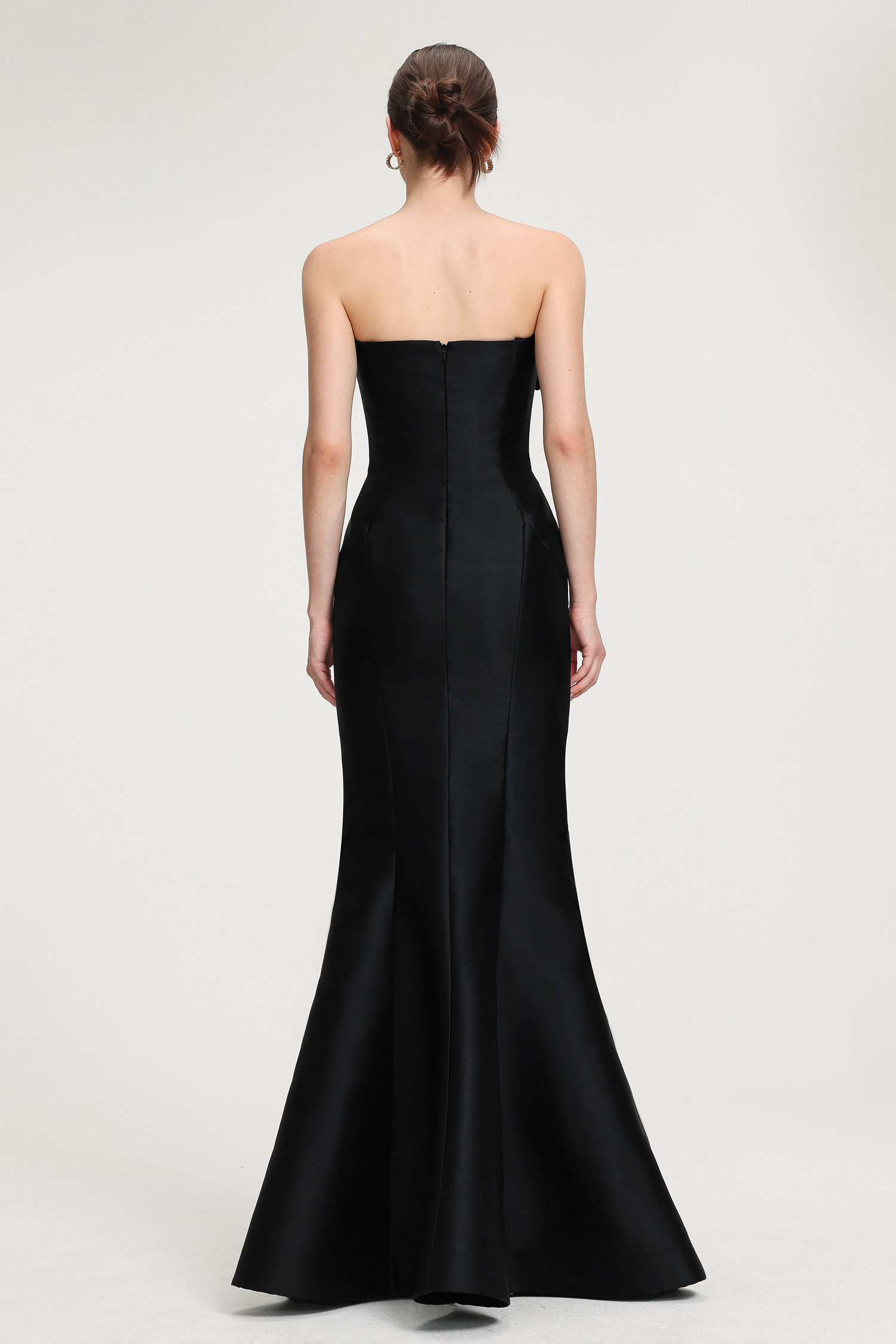 3D Floral - Embellished Strapless Satin Mermaid Maxi Dress