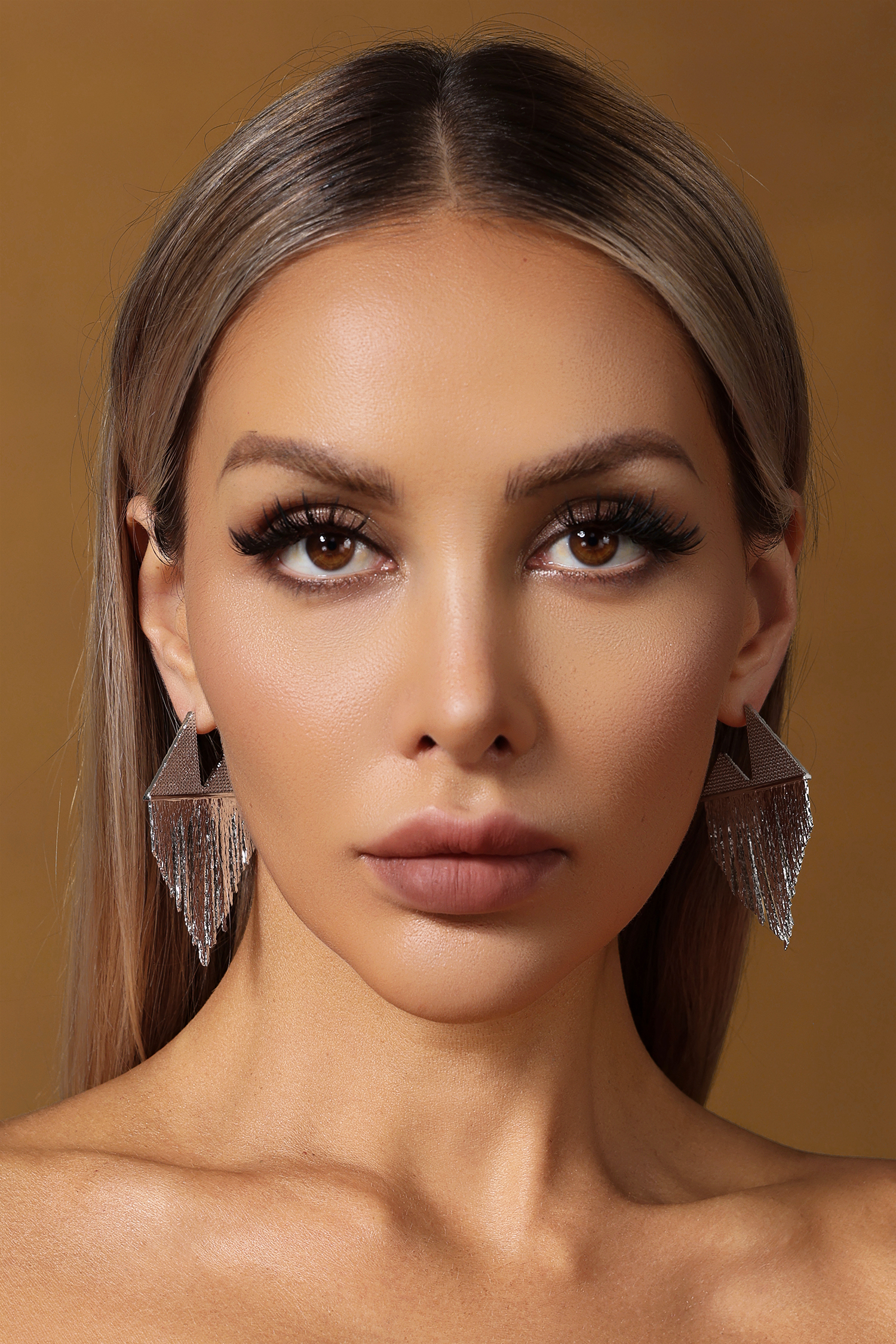 Imaan Metal Triangle Geometry Tassels Earrings