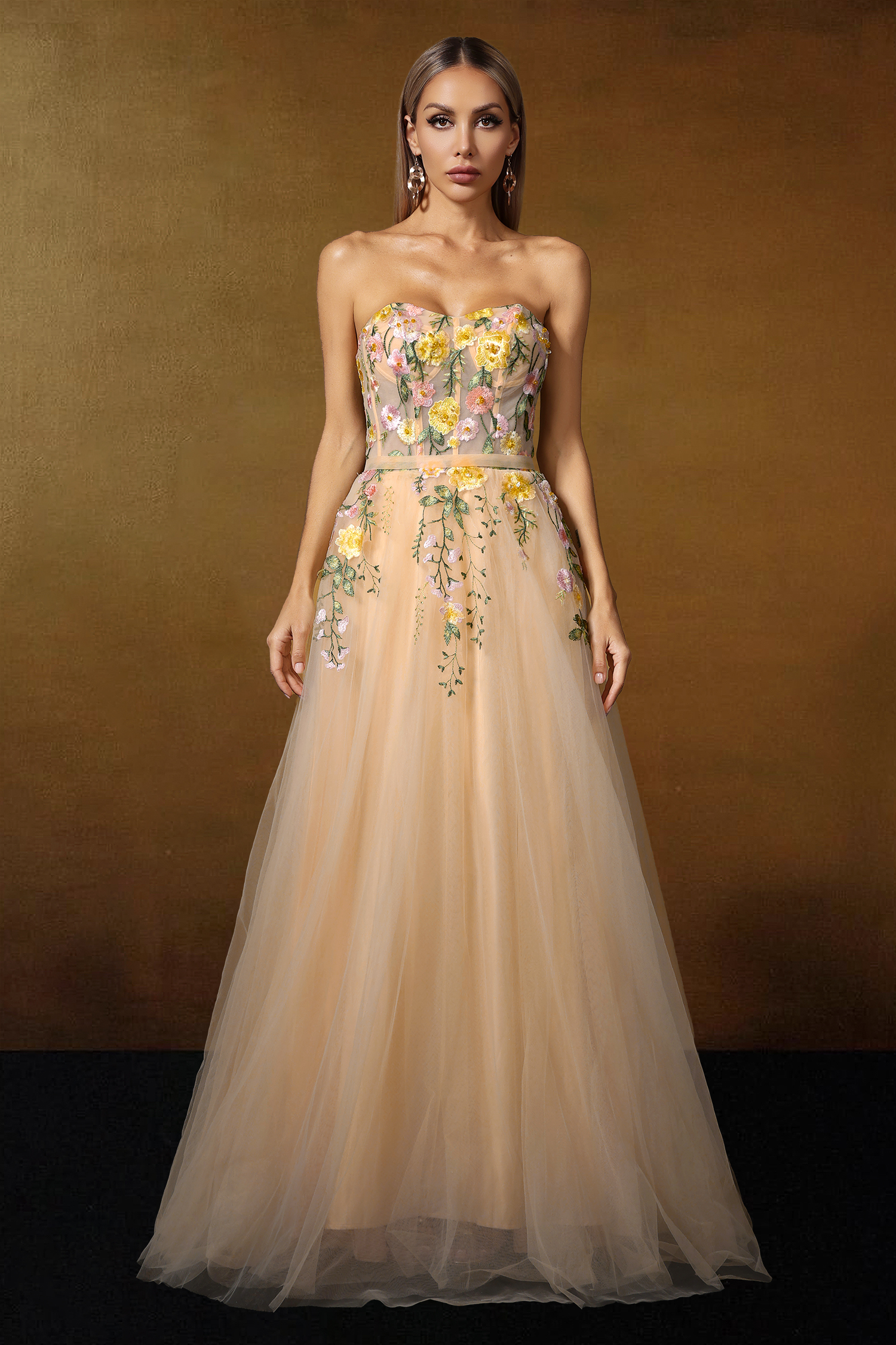 Falae Strapless Floral Embroidered Maxi Dress