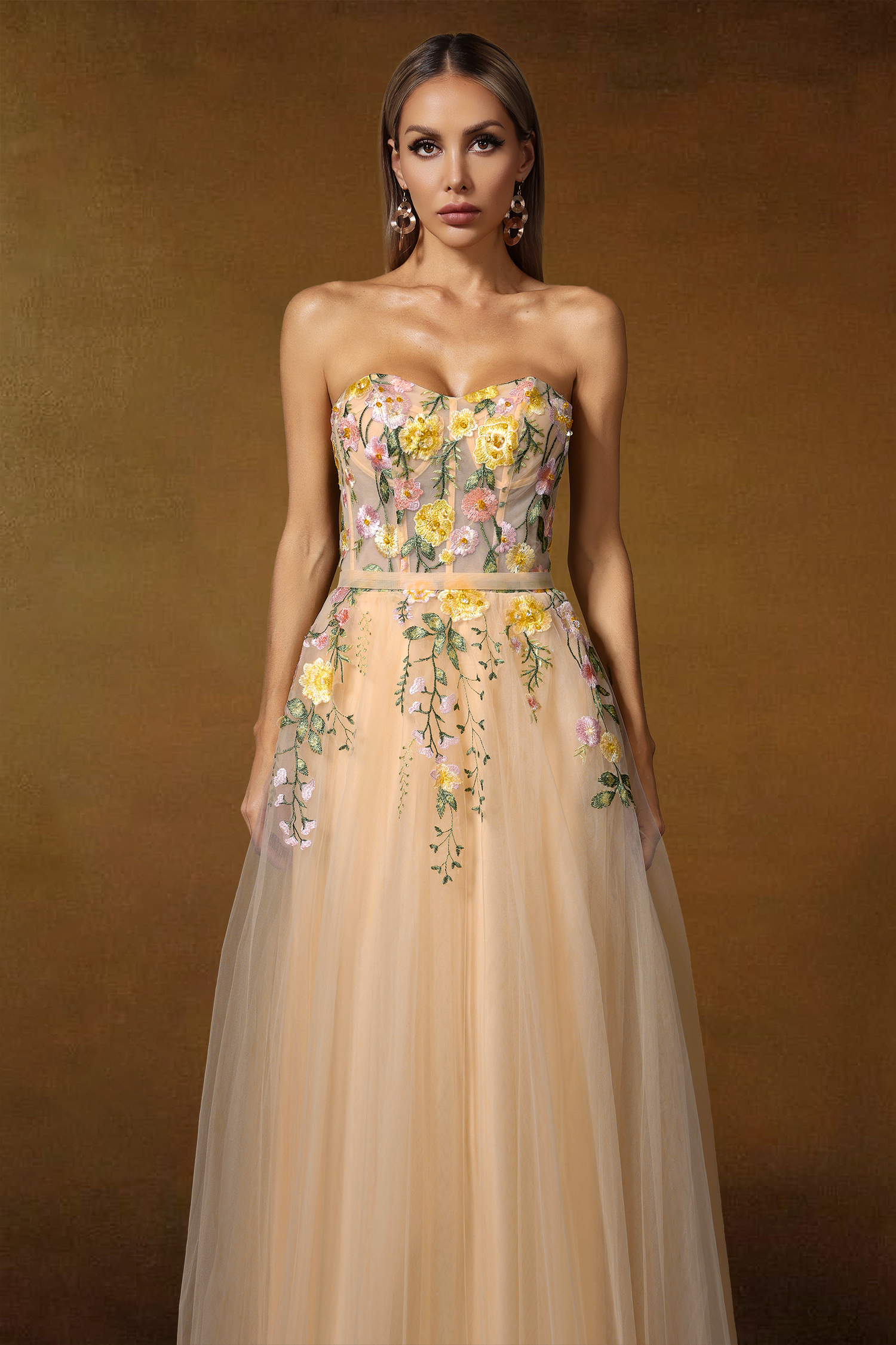 Falae Strapless Floral Embroidered Maxi Dress