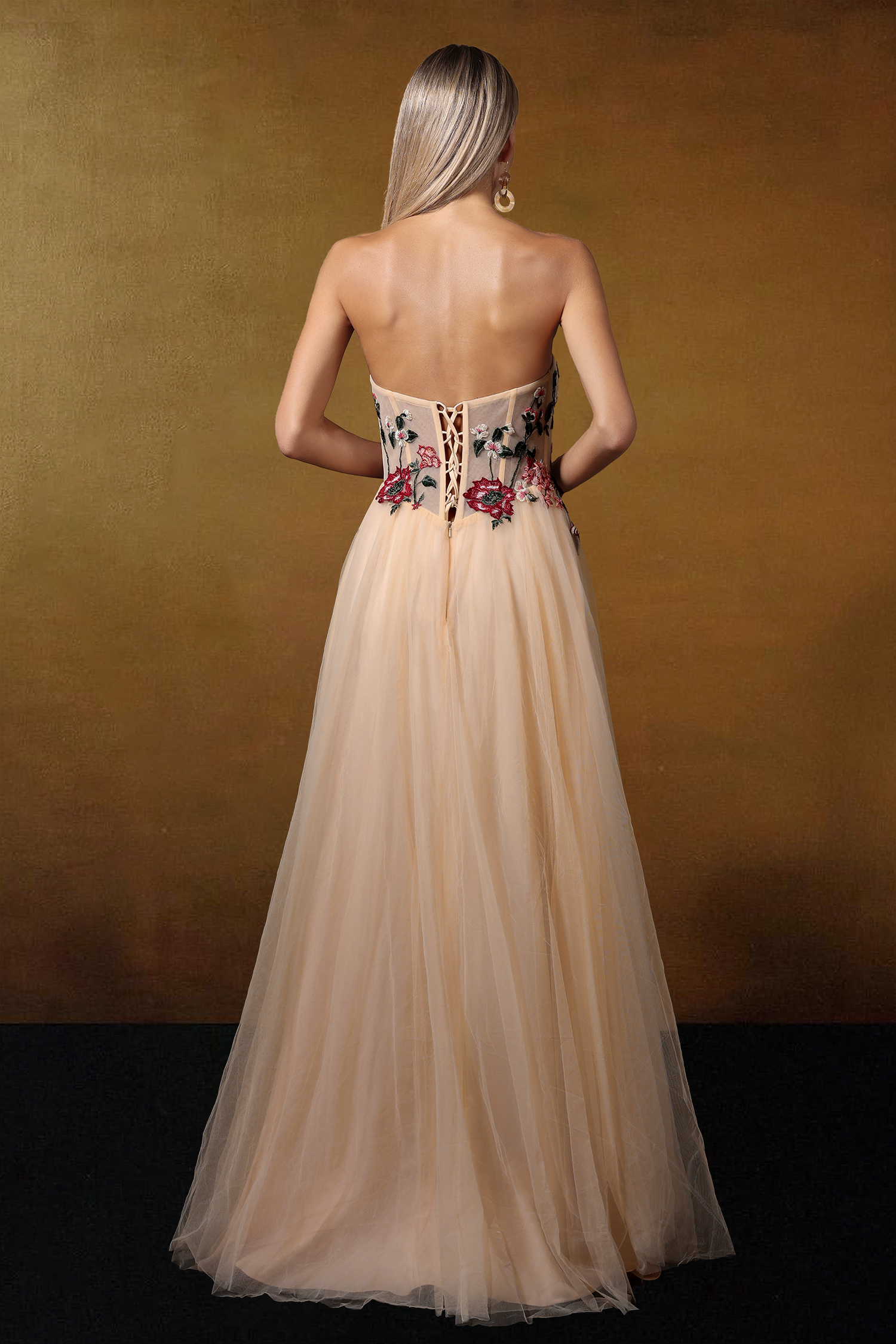 Opal Strapless Floral Embroidered Maxi Dress