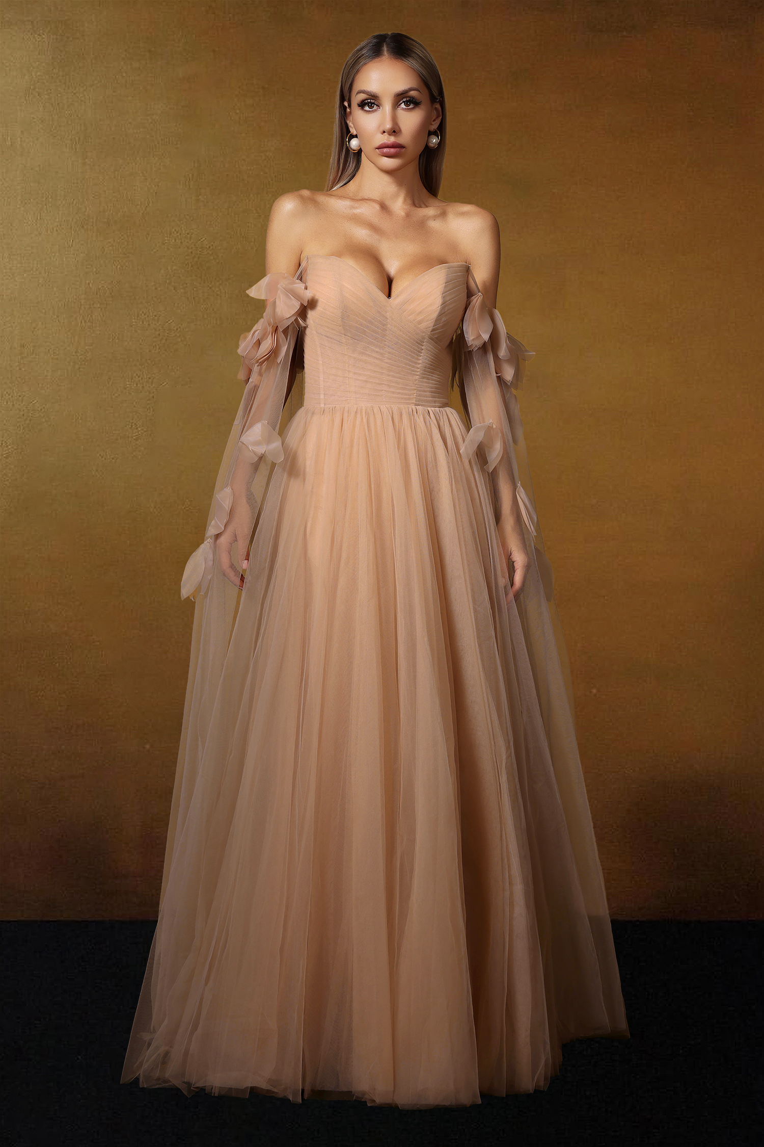 Saliya Off Shoulder Floral Mesh Maxi Dress