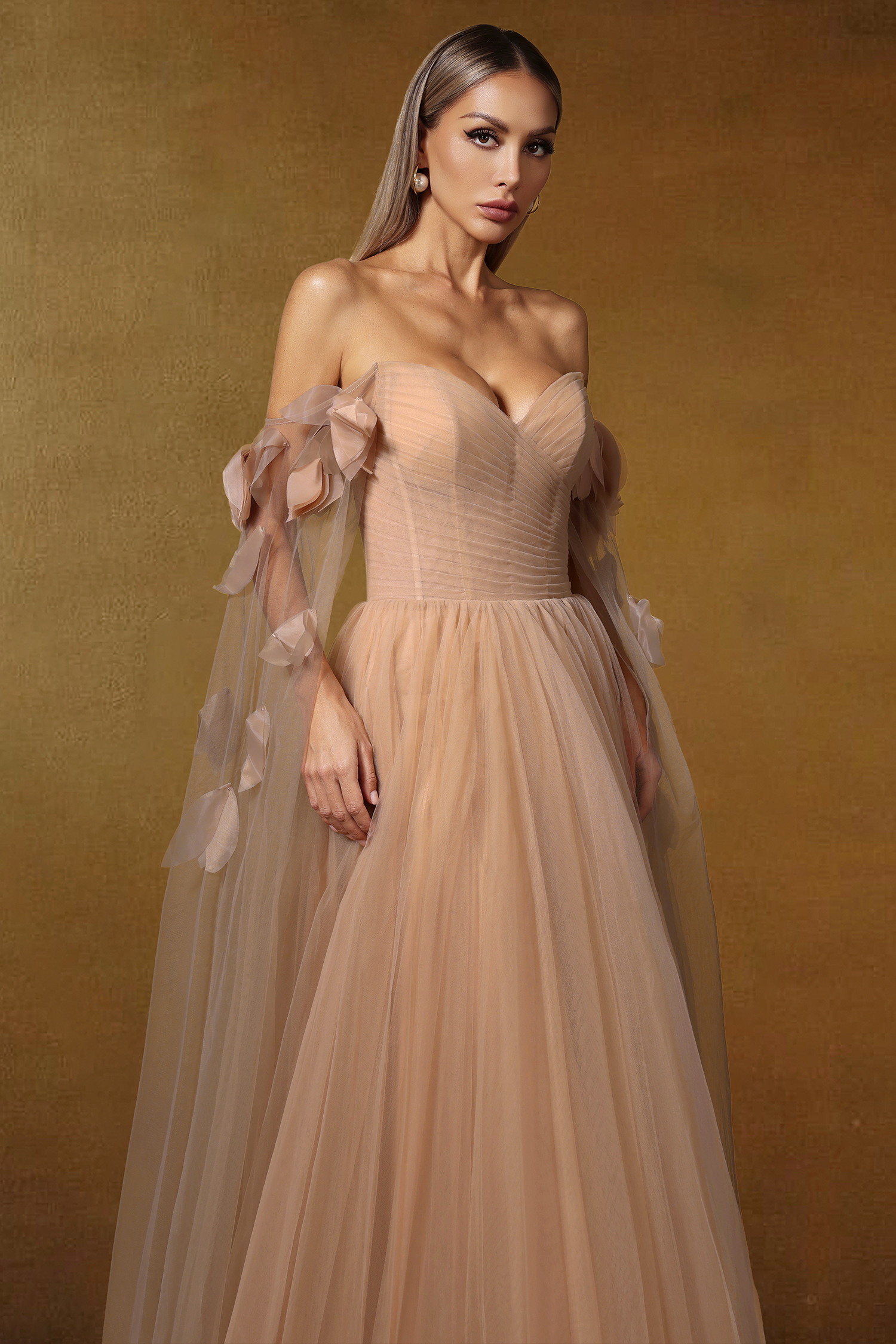 Saliya Off Shoulder Floral Mesh Maxi Dress