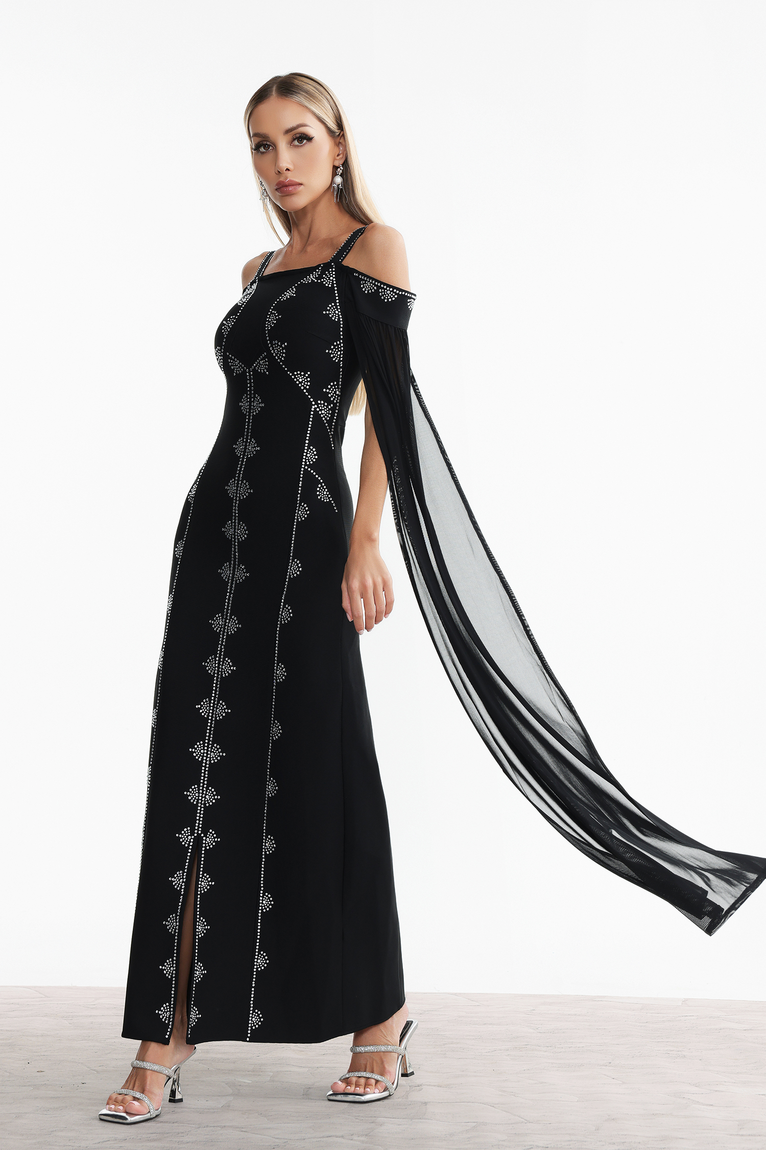 Dizzt Rhinestone Bandage Maxi Dress
