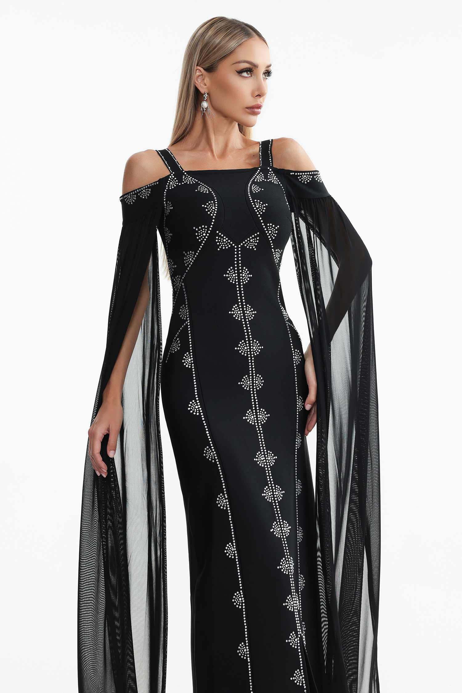 Dizzt Rhinestone Bandage Maxi Dress