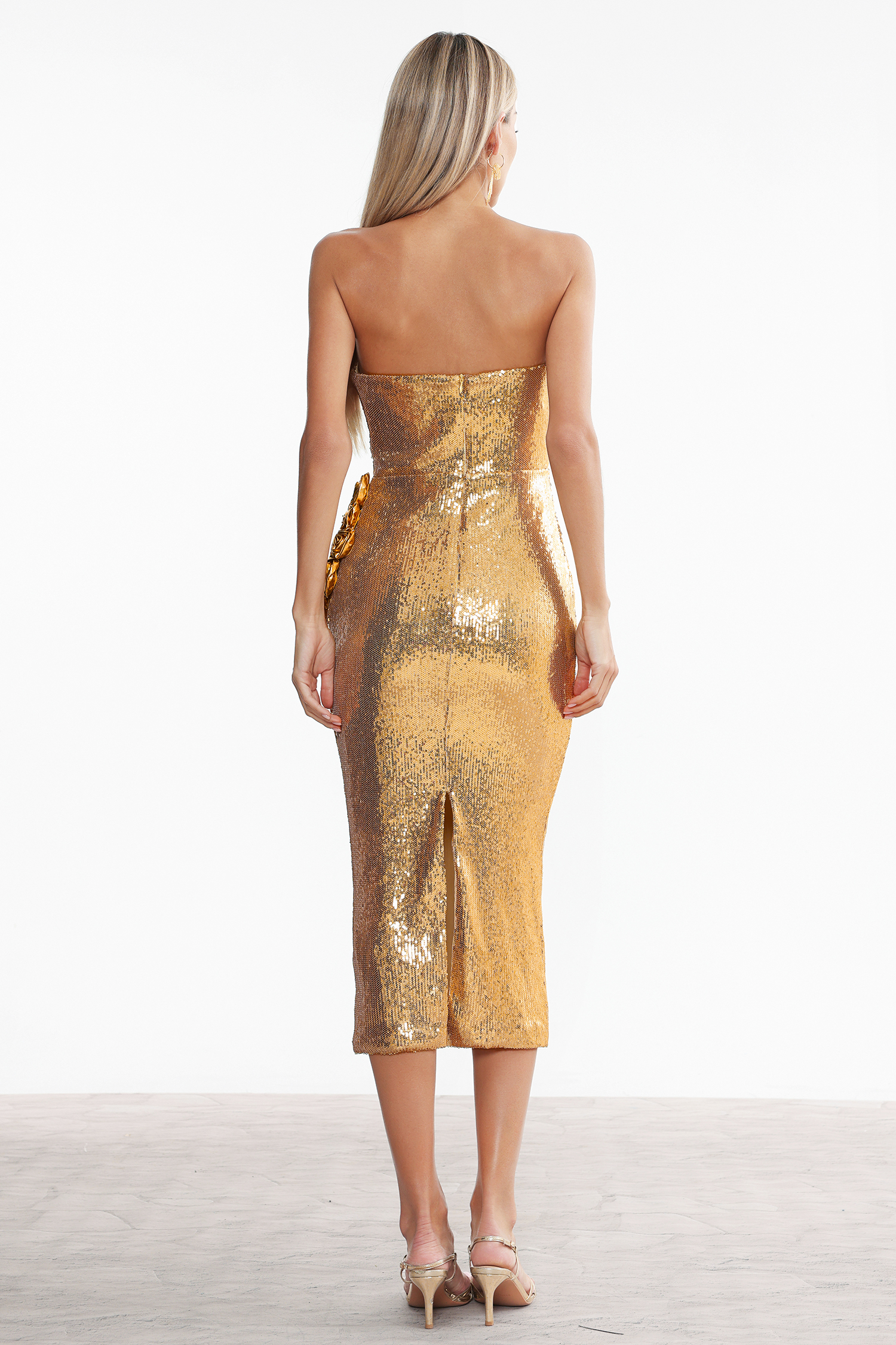 Muera Strapless Sequin Floral Maxi Dress