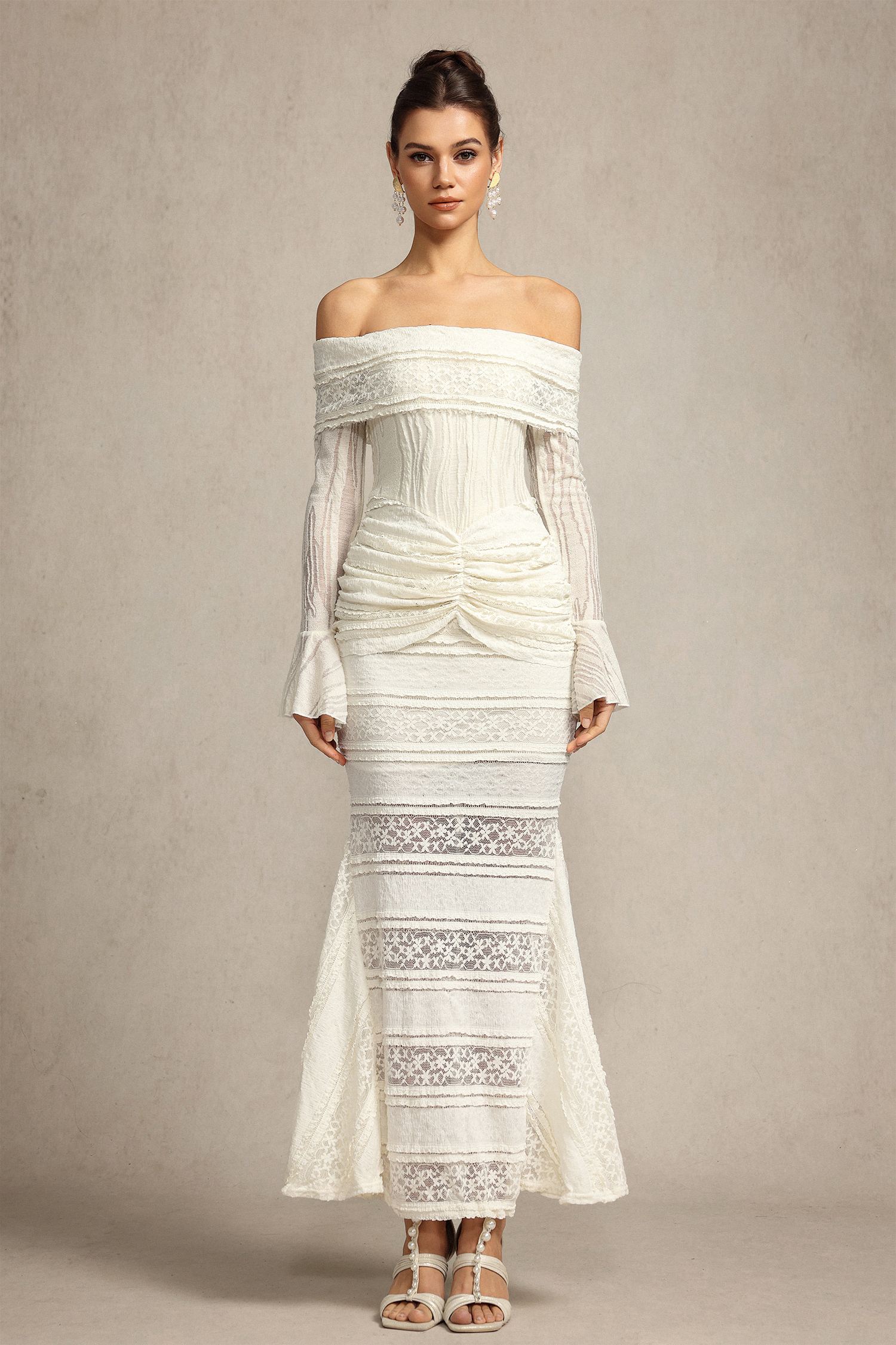 Falae Long Sleeves Folds Maxi Dress