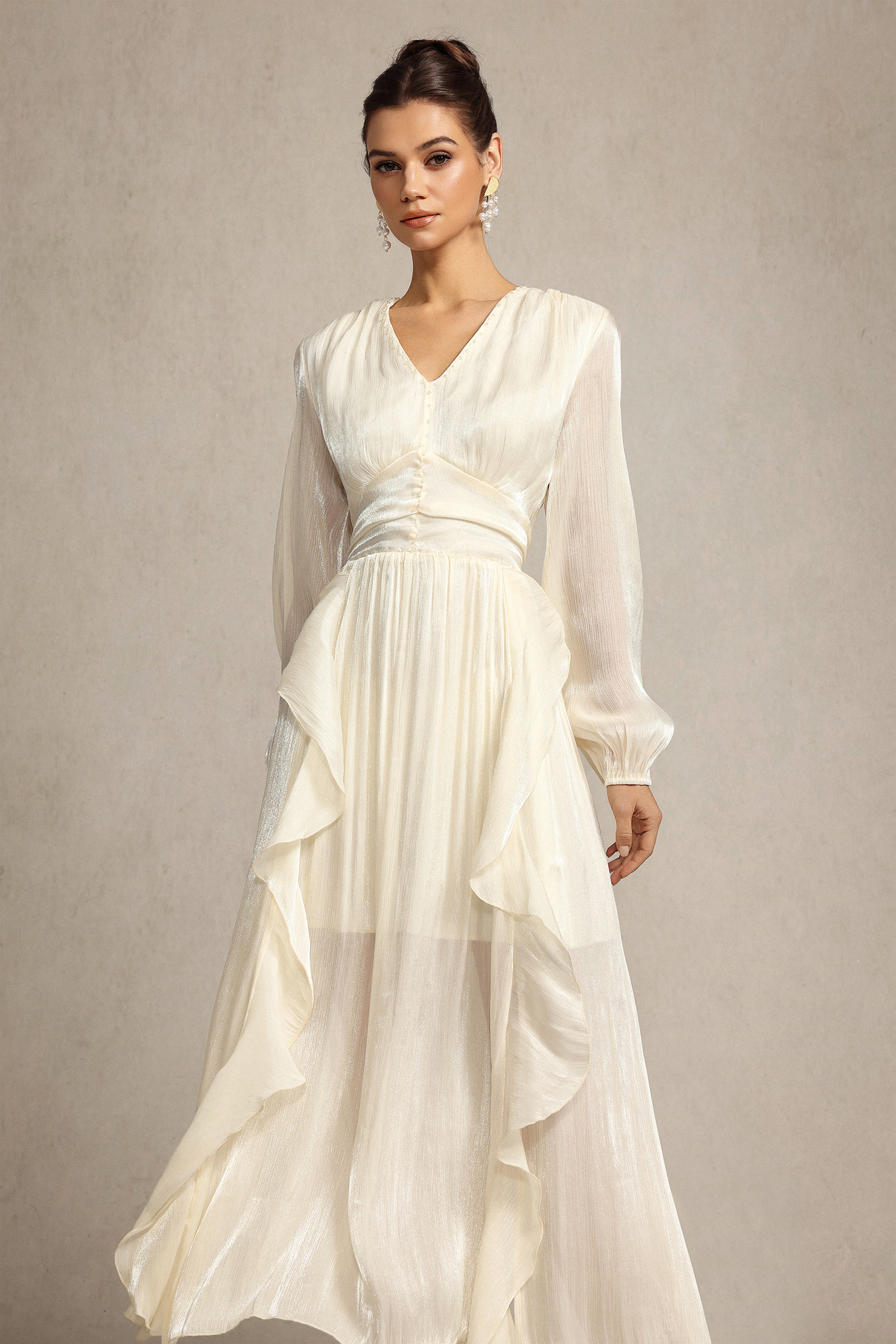 Doma Long Sleeves Folds Maxi Dress
