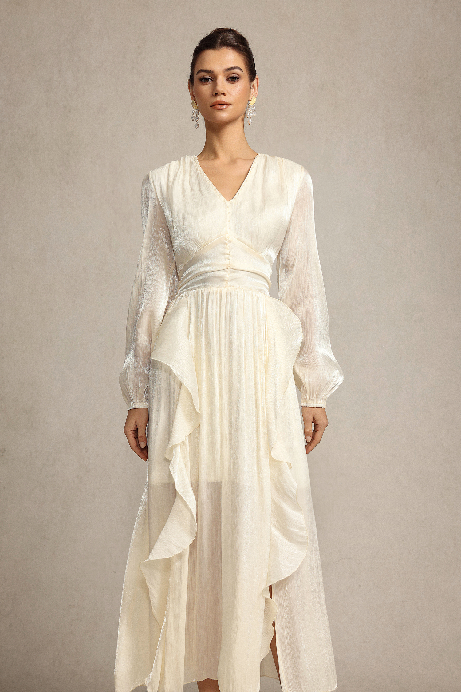 Doma Long Sleeves Folds Maxi Dress