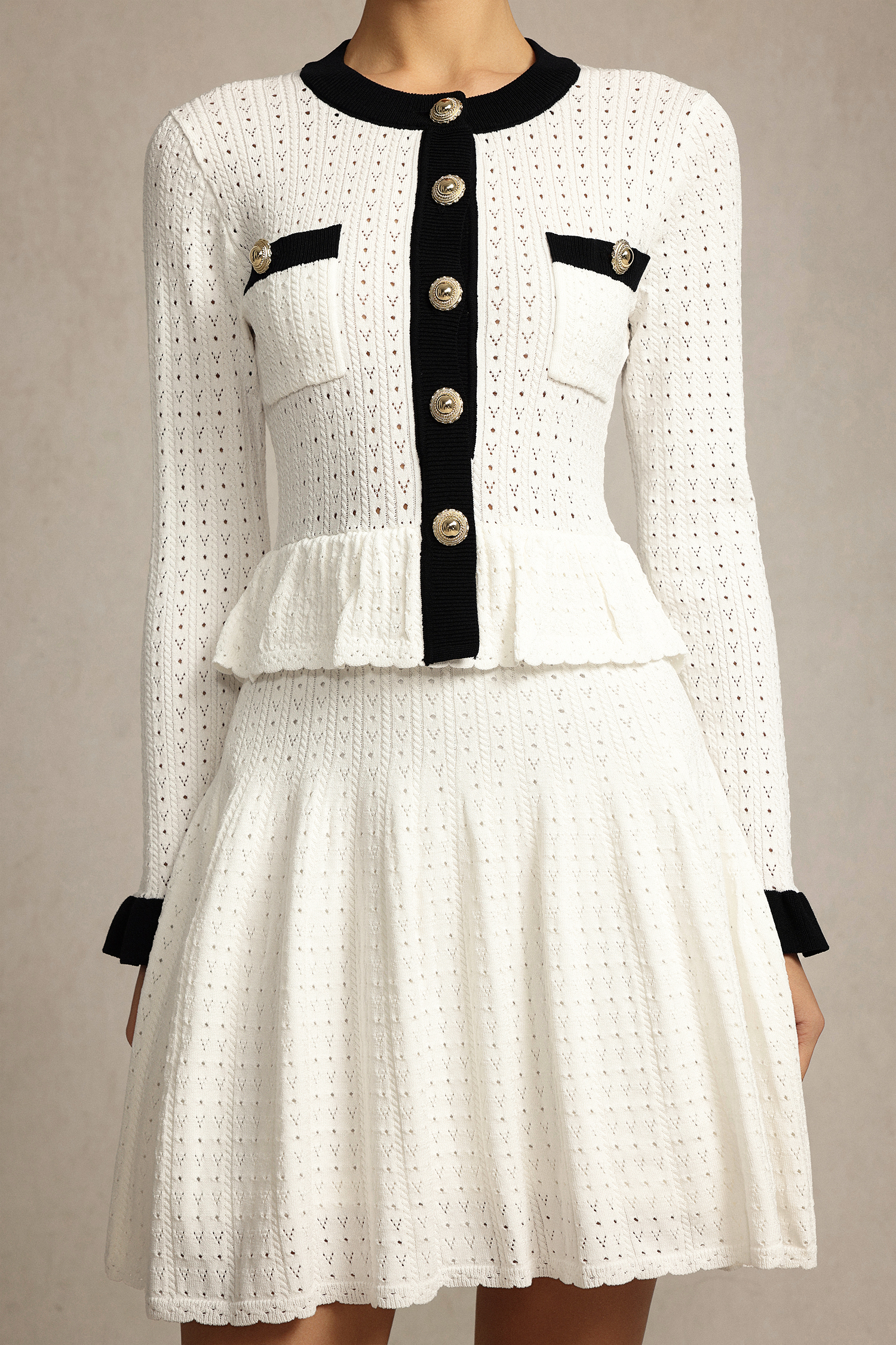 Xanty Round Neck Long Sleeves Folds Mini Dress