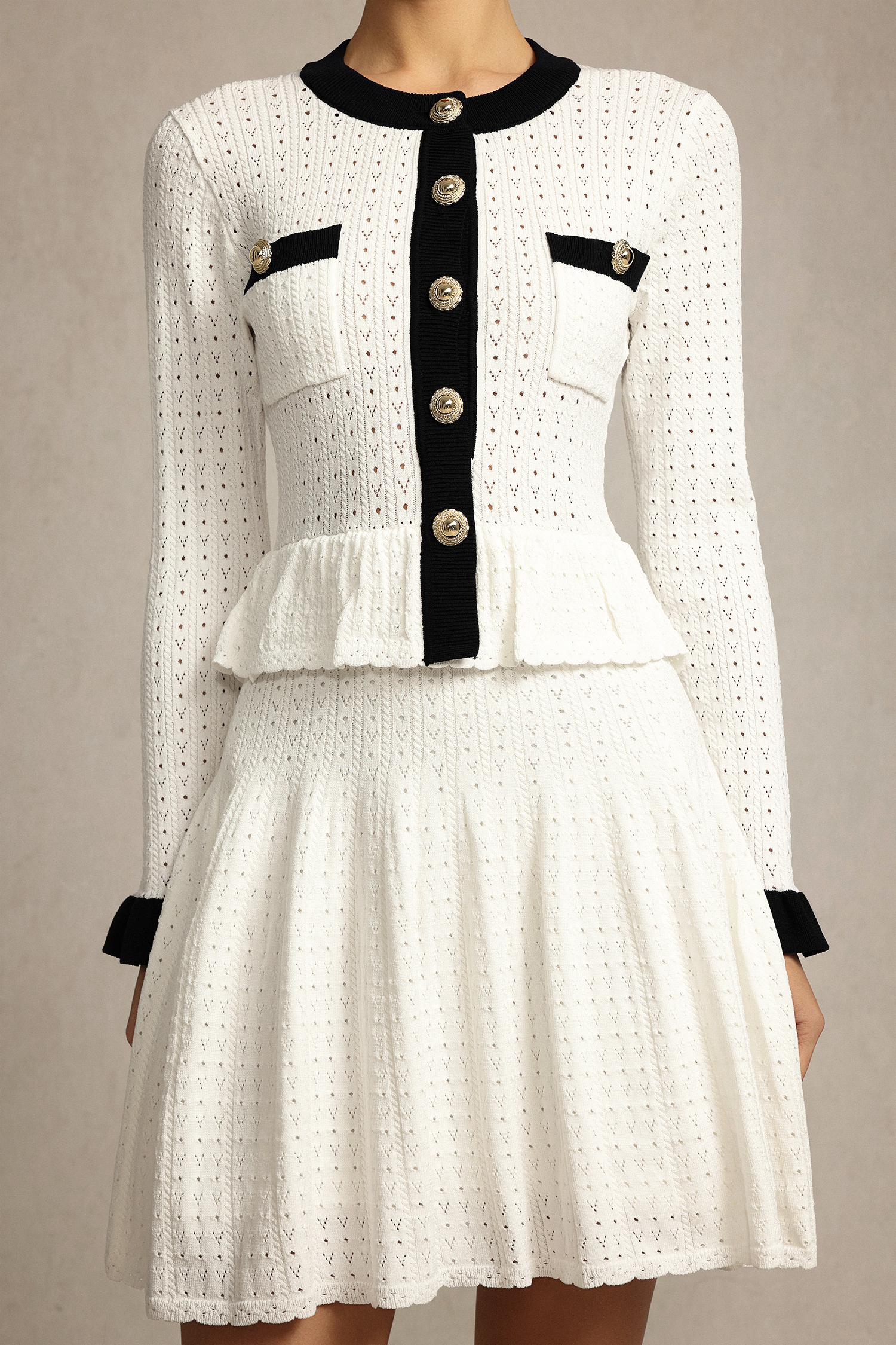 Xanty Round Neck Long Sleeves Folds Mini Dress